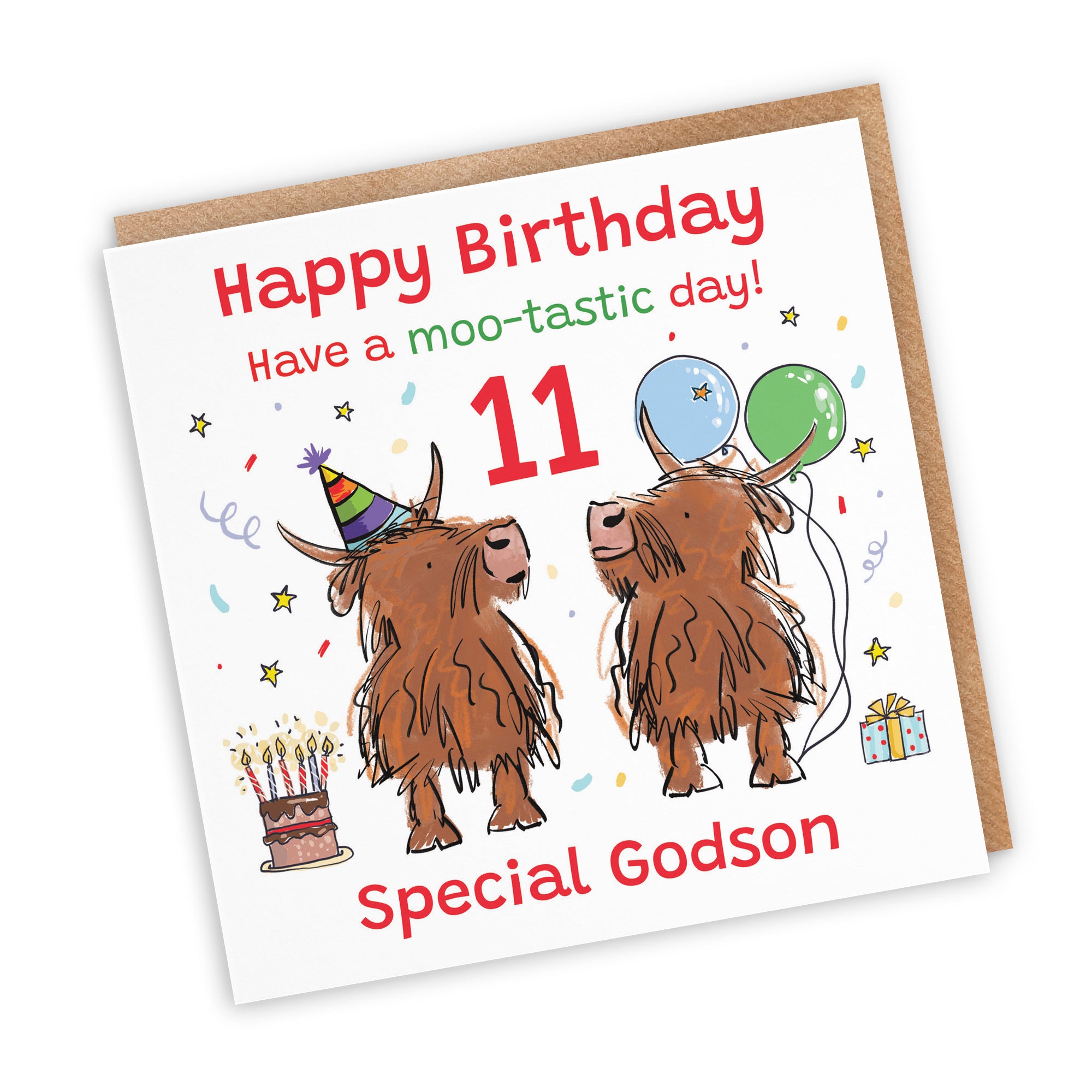 11th Godson Birthday Card Highland Cows Animal Party - Default Title (RM00791)