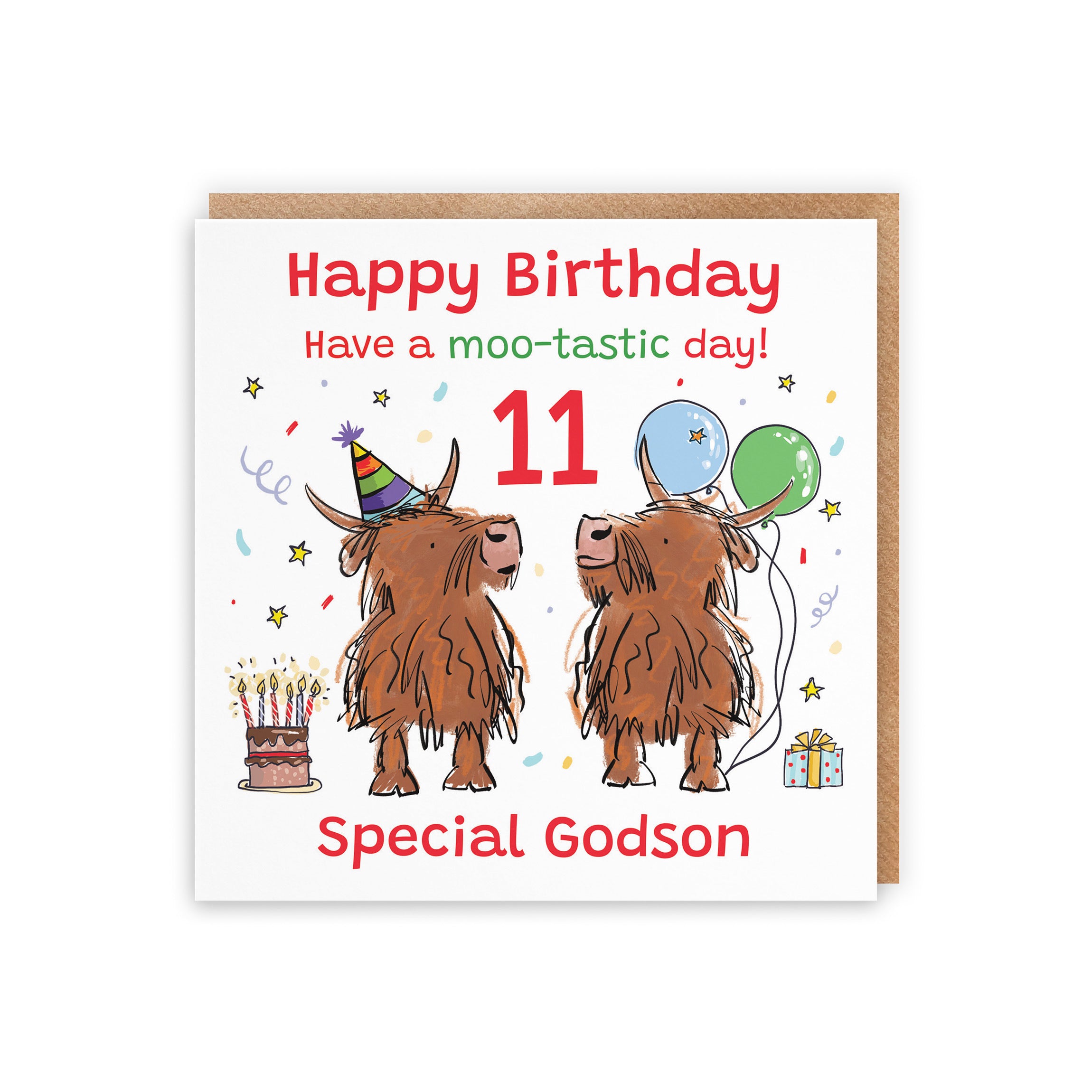 11th Godson Birthday Card Highland Cows Animal Party - Default Title (RM00791)