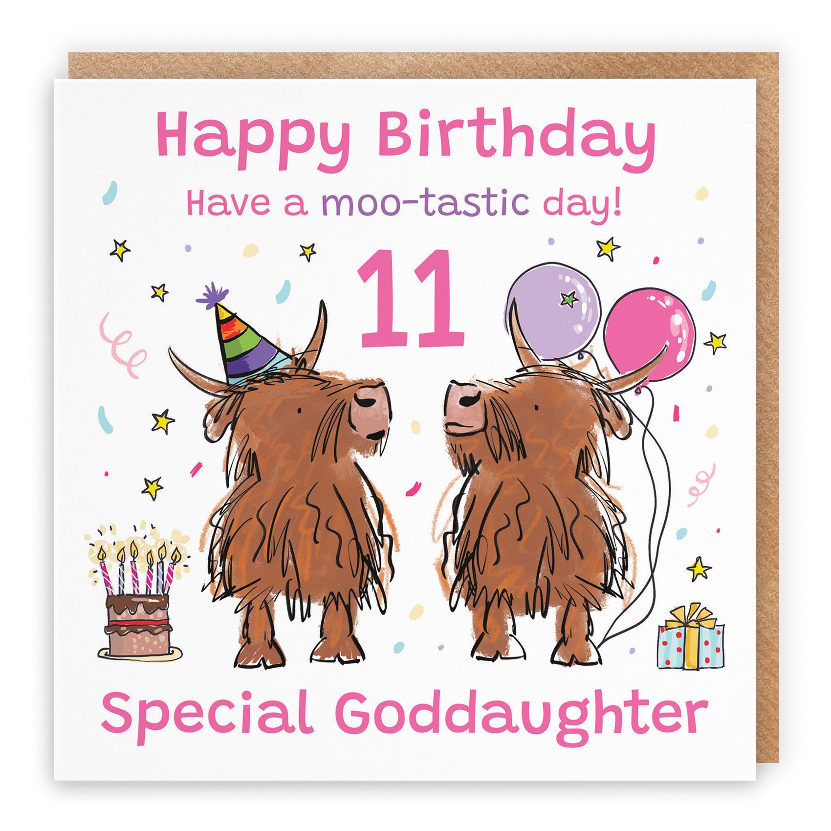 11th Goddaughter Birthday Card Highland Cows Animal Party - Default Title (RM00796)