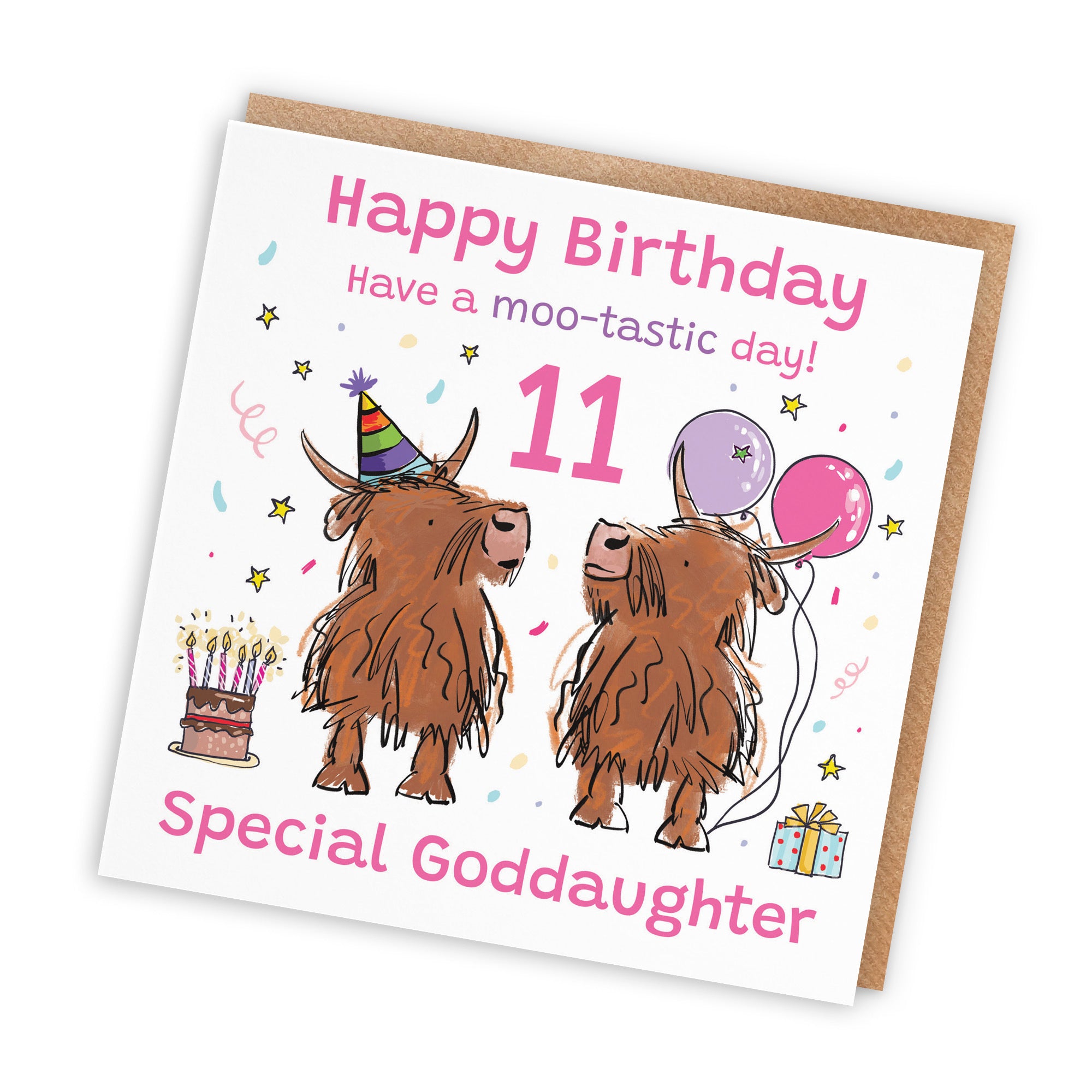 11th Goddaughter Birthday Card Highland Cows Animal Party - Default Title (RM00796)