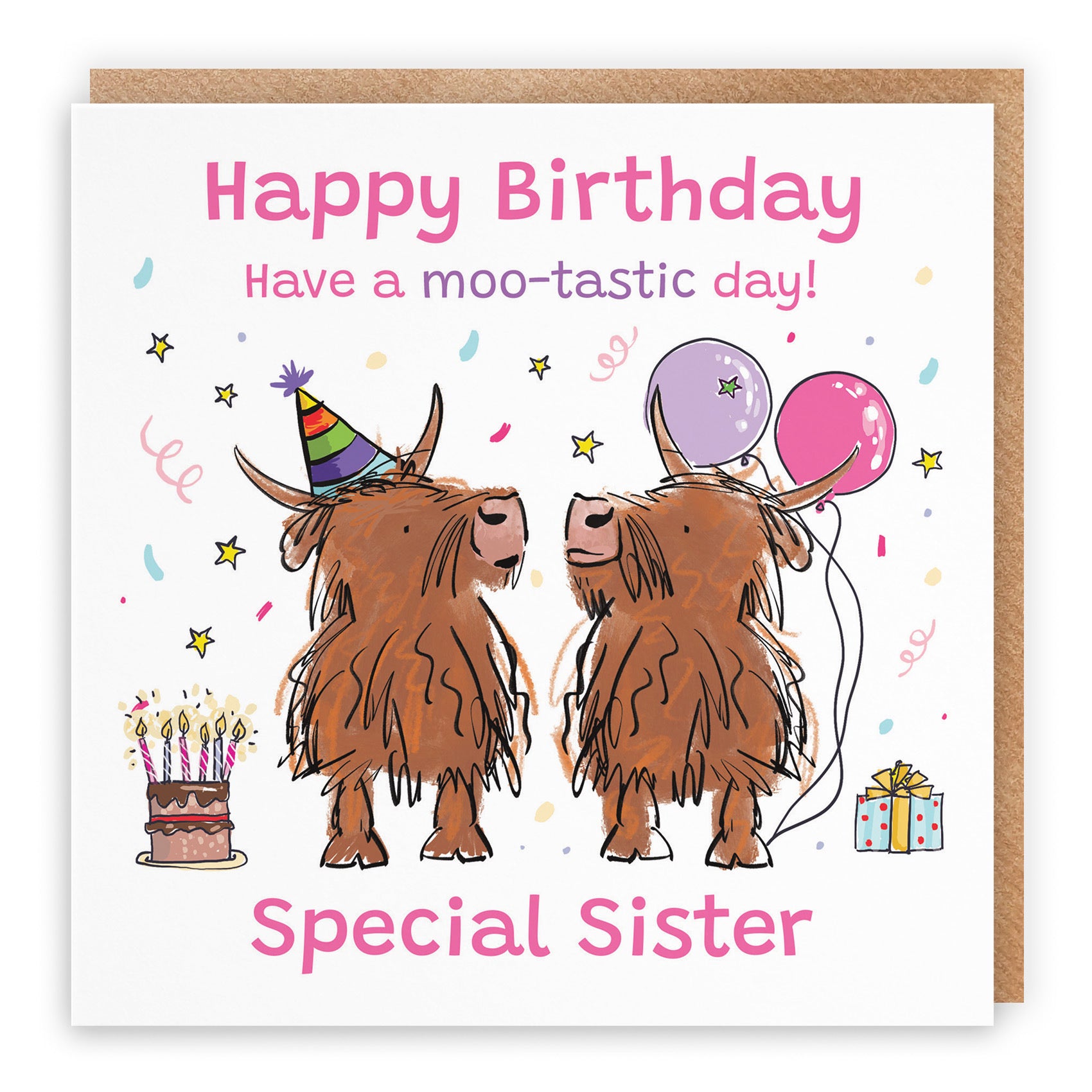 Sister Birthday Card Highland Cows Animal Party - Default Title (RM00802)
