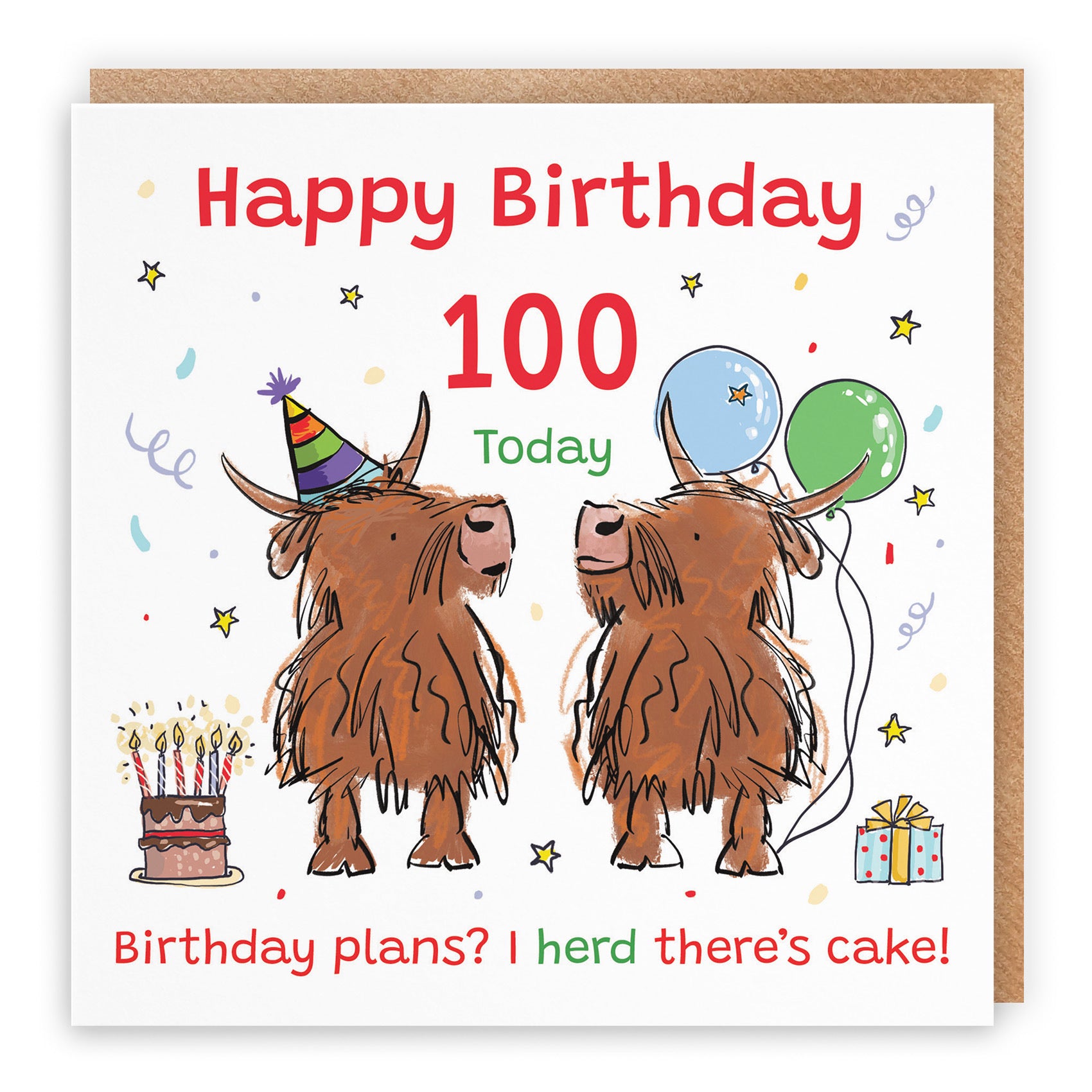 100th Birthday Card Highland Cows Animal Party - Default Title (RM00805)