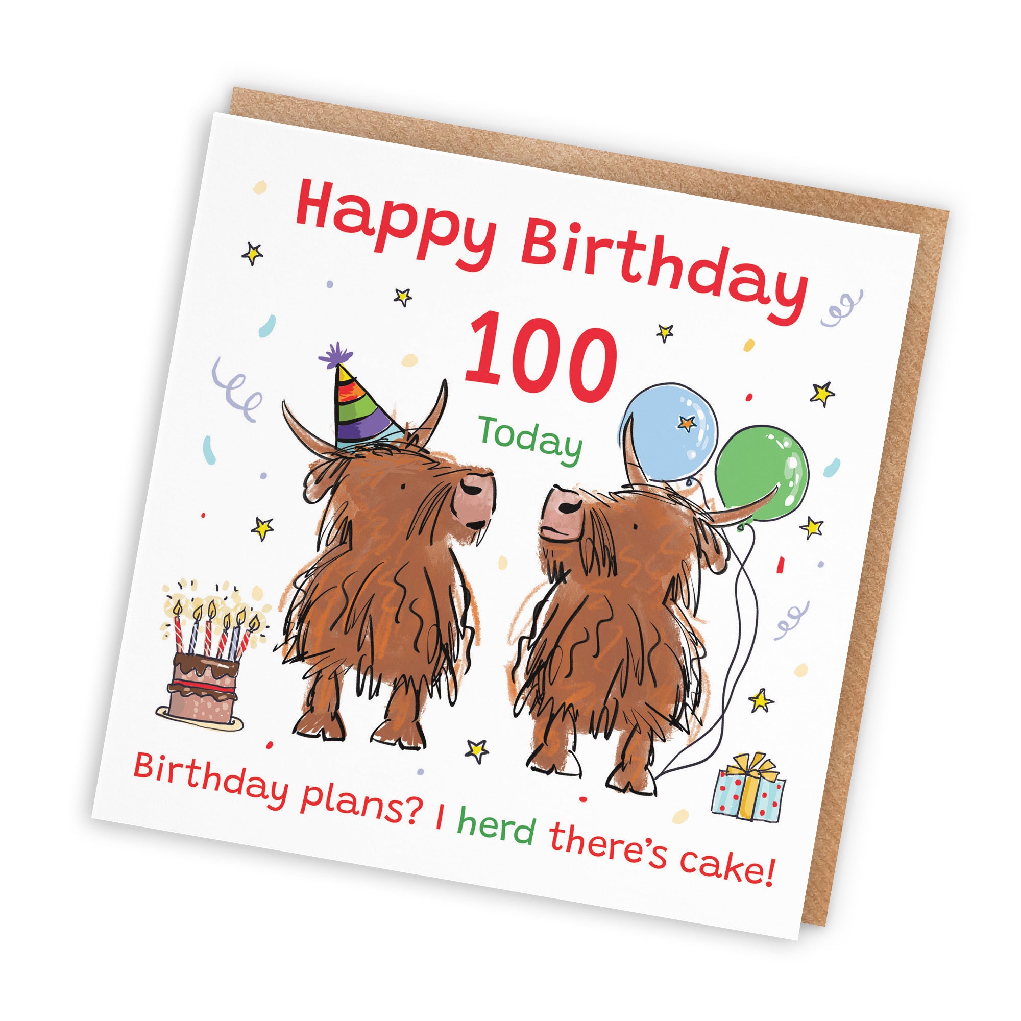 100th Birthday Card Highland Cows Animal Party - Default Title (RM00805)