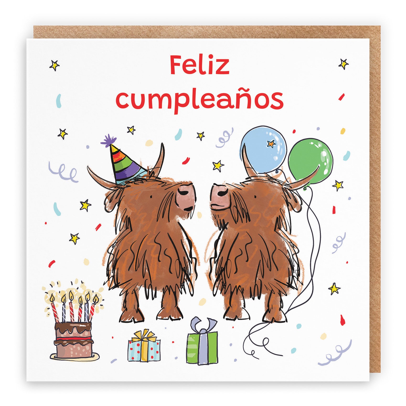 Spanish Language Birthday Card Highland Cows Animal Party - Default Title (RM00810)
