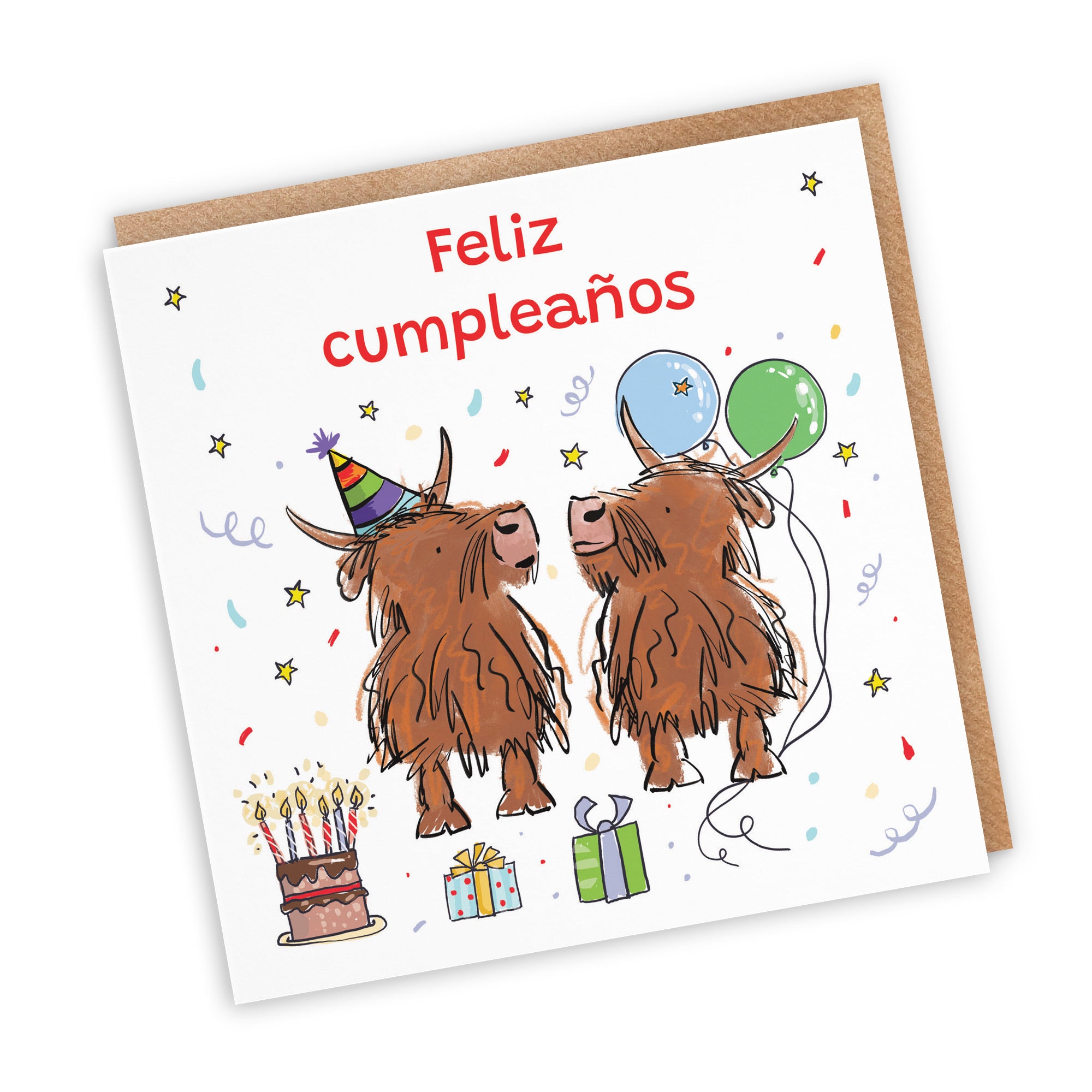 Spanish Language Birthday Card Highland Cows Animal Party - Default Title (RM00810)