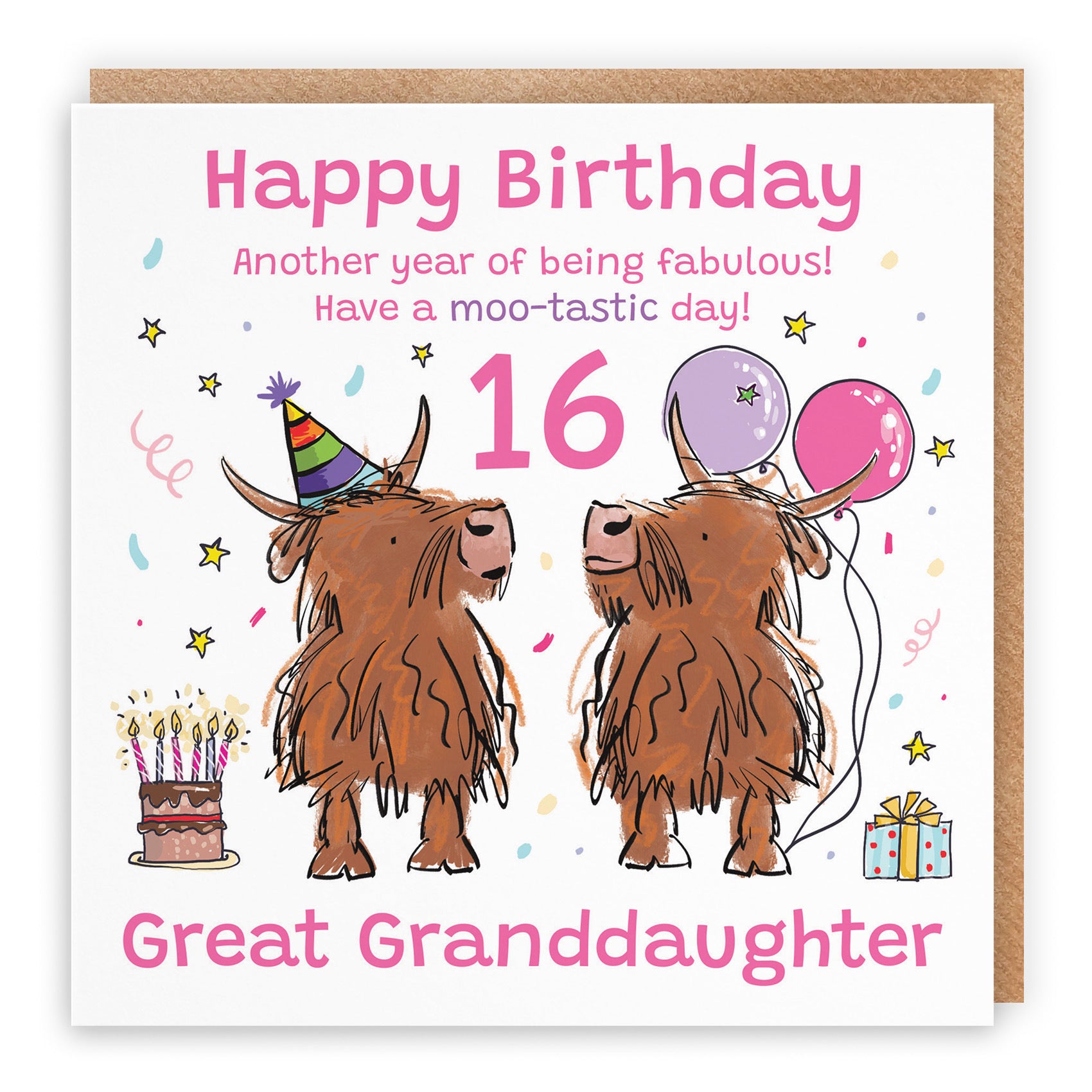 16th Great Granddaughter Birthday Card Highland Cows Animal Party - Default Title (RM00813)