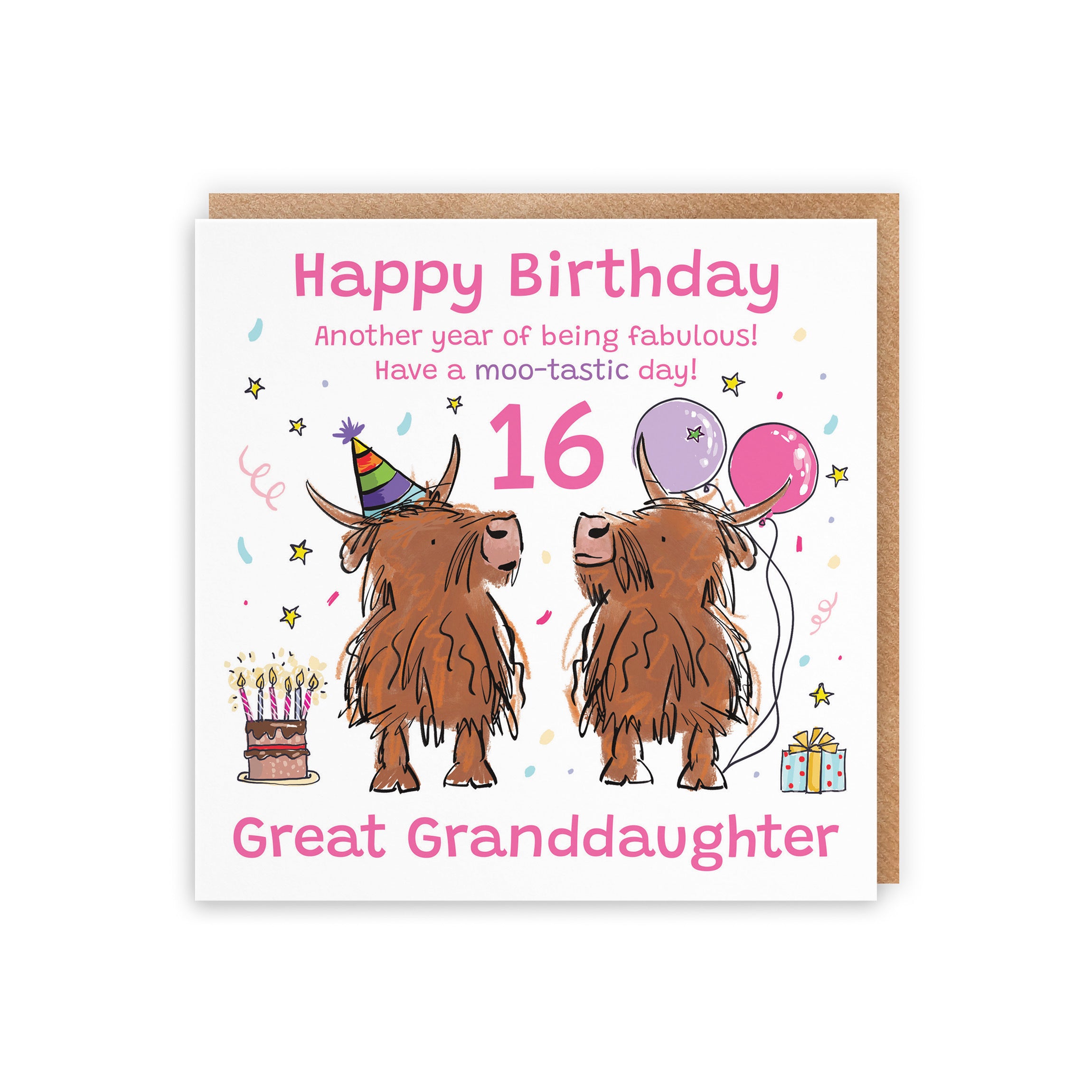 16th Great Granddaughter Birthday Card Highland Cows Animal Party - Default Title (RM00813)