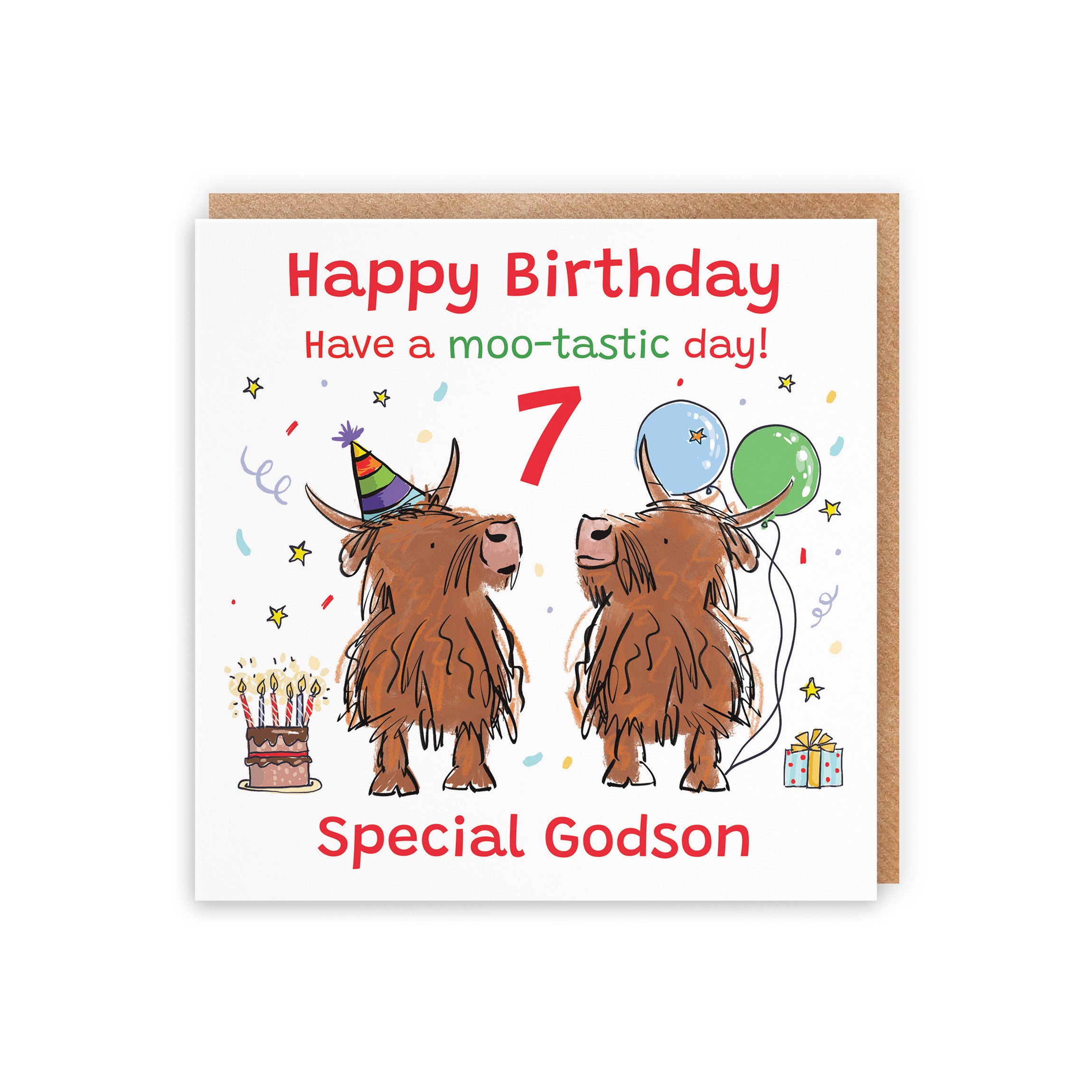 7th Godson Birthday Card Highland Cows Animal Party - Default Title (RM00820)