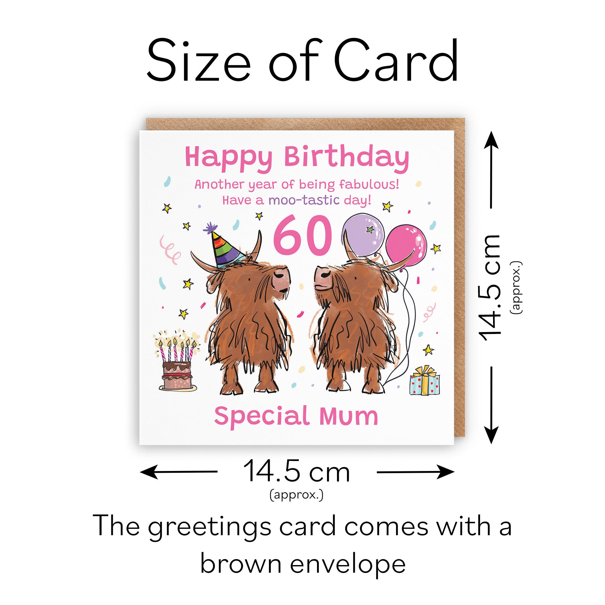 60th Mum Birthday Card Highland Cows Animal Party - Default Title (RM00836)