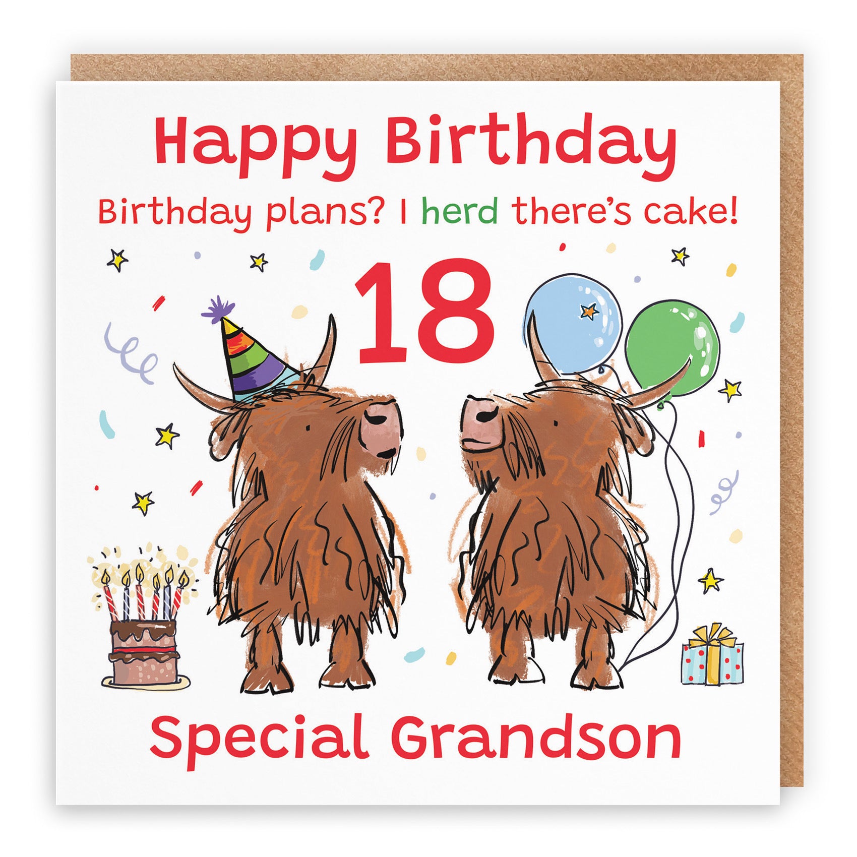 18th Grandson Birthday Card Highland Cows Animal Party - Default Title (RM00837)