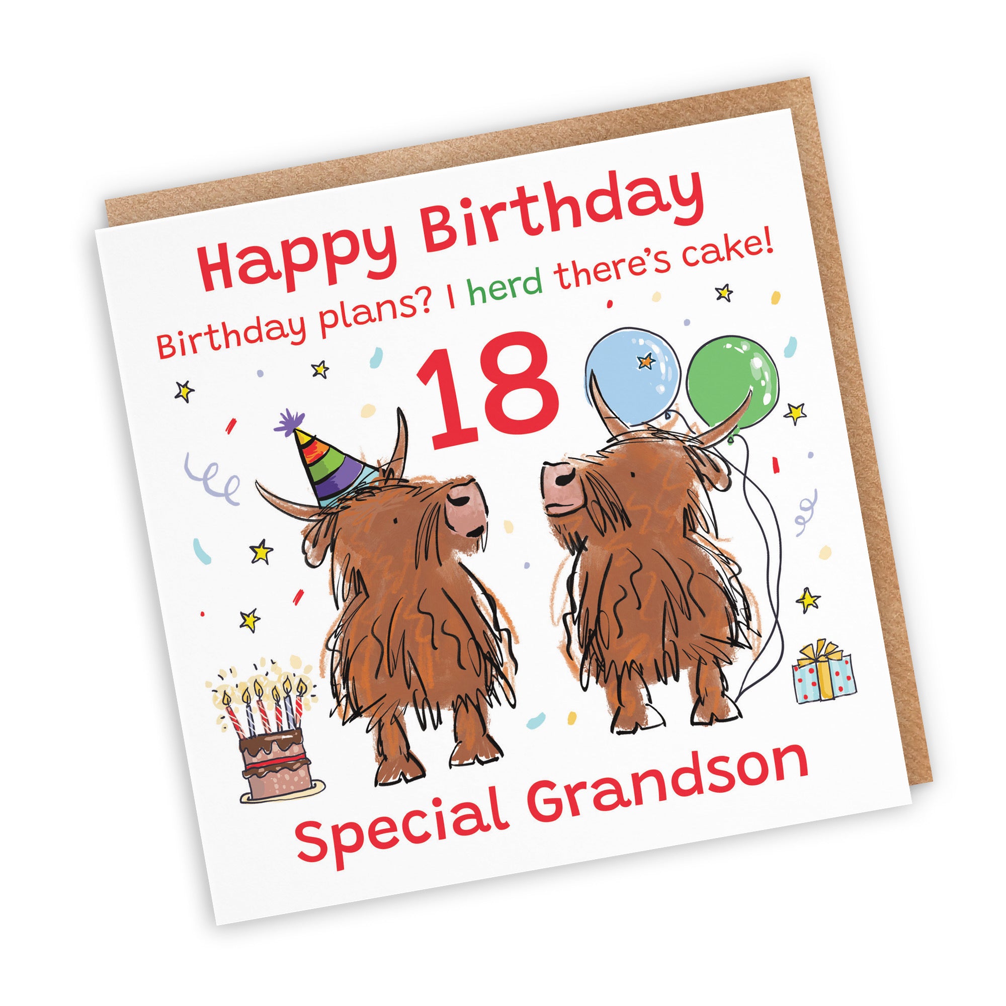 18th Grandson Birthday Card Highland Cows Animal Party - Default Title (RM00837)