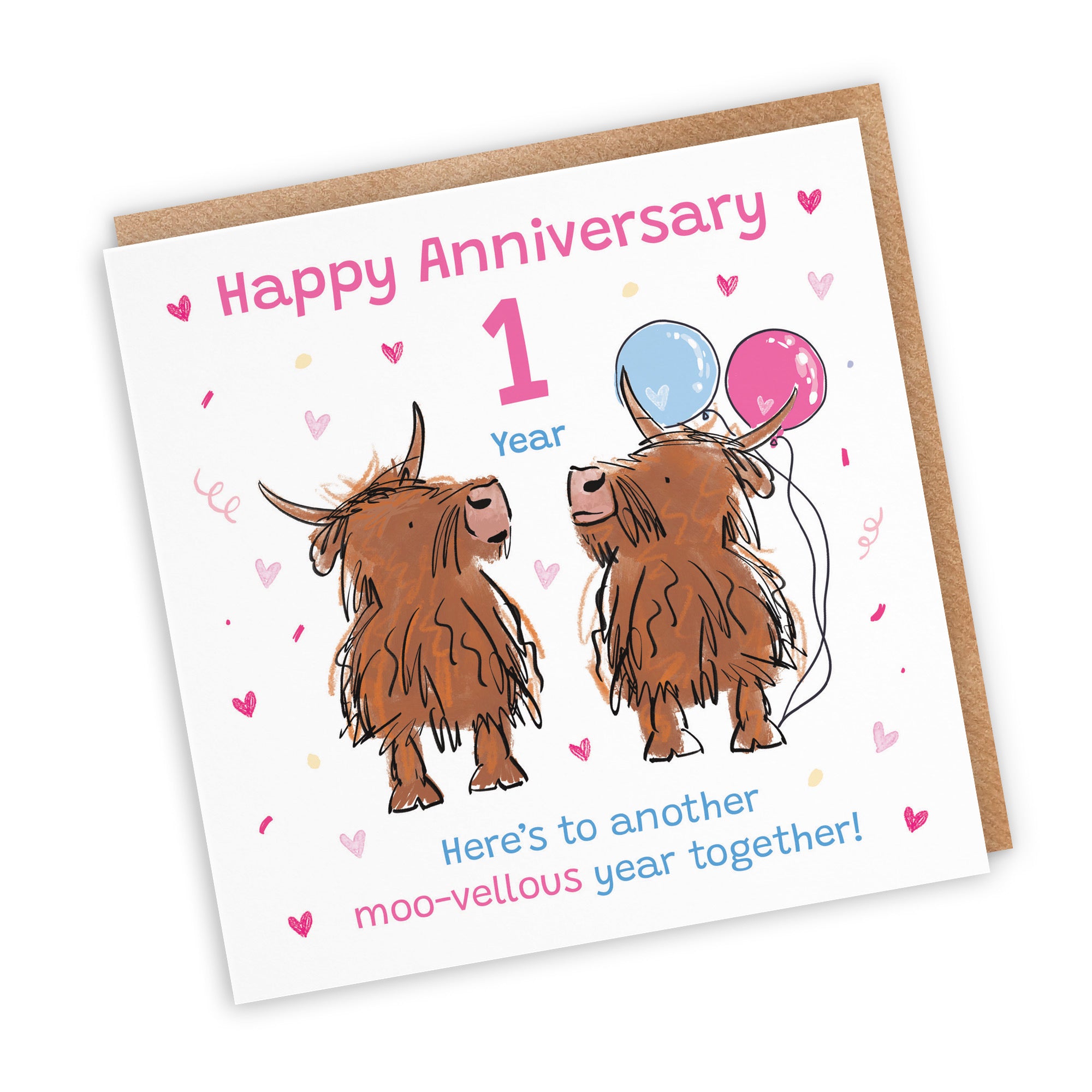 1st Anniversary Card Highland Cows Animal Party - Default Title (RM00838)