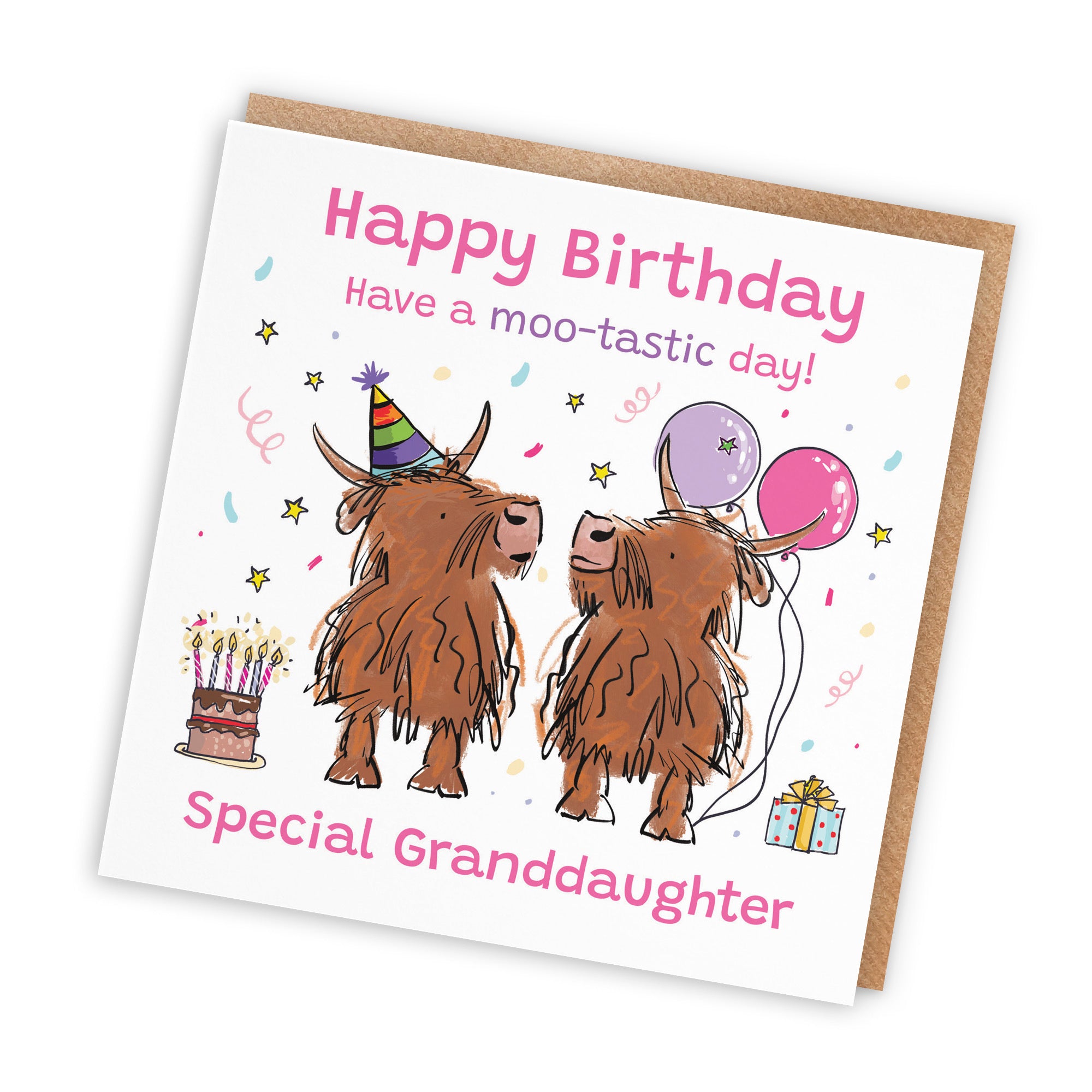 Granddaughter Birthday Card Highland Cows Animal Party - Default Title (RM00840)