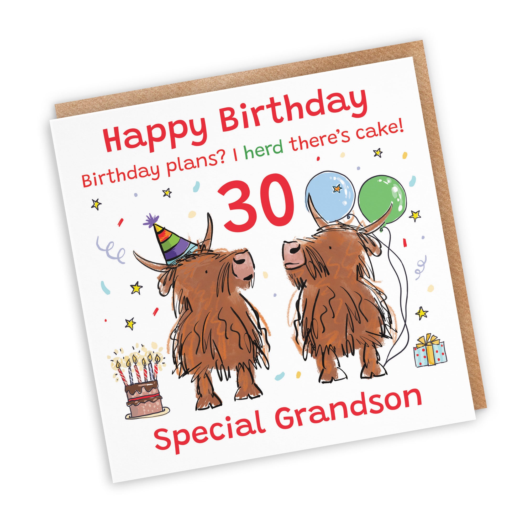 30th Grandson Birthday Card Highland Cows Animal Party - Default Title (RM00843)