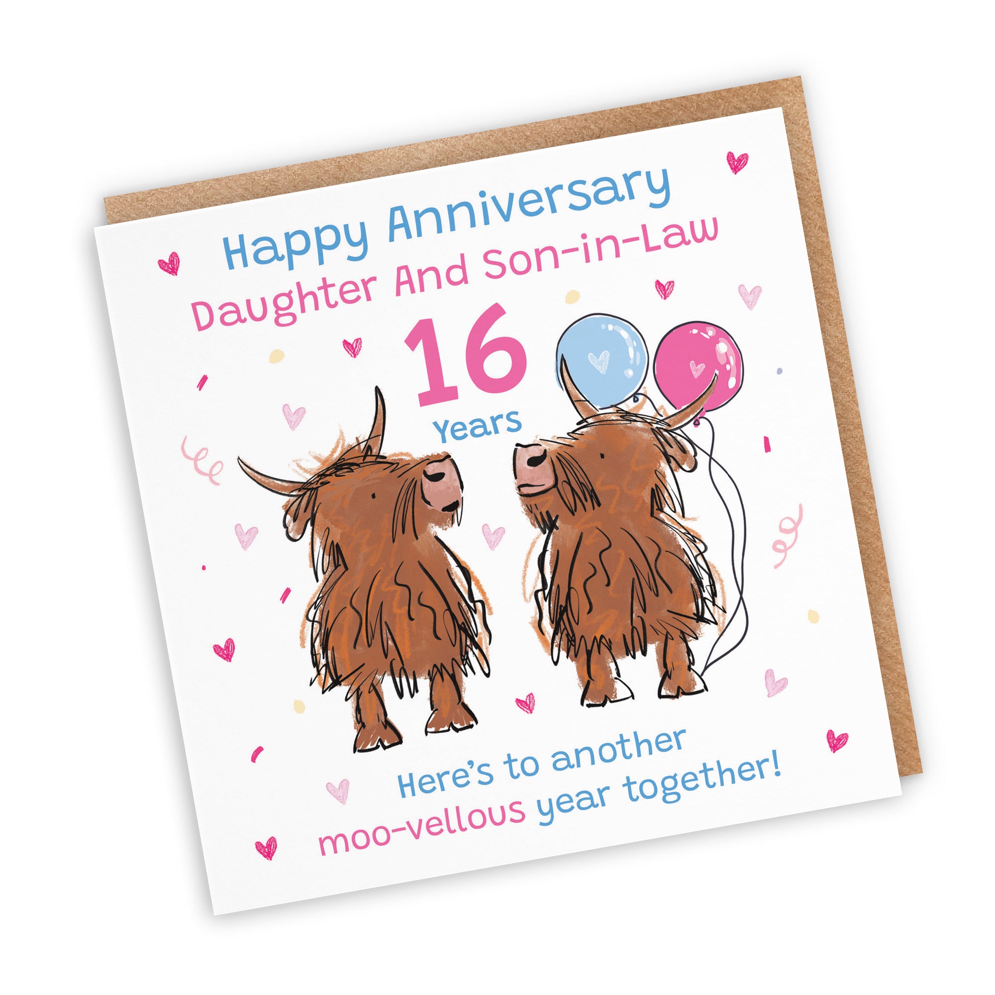 16th Daughter And Son-in-Law Anniversary Card Highland Cows Animal Party - Default Title (RM00851)