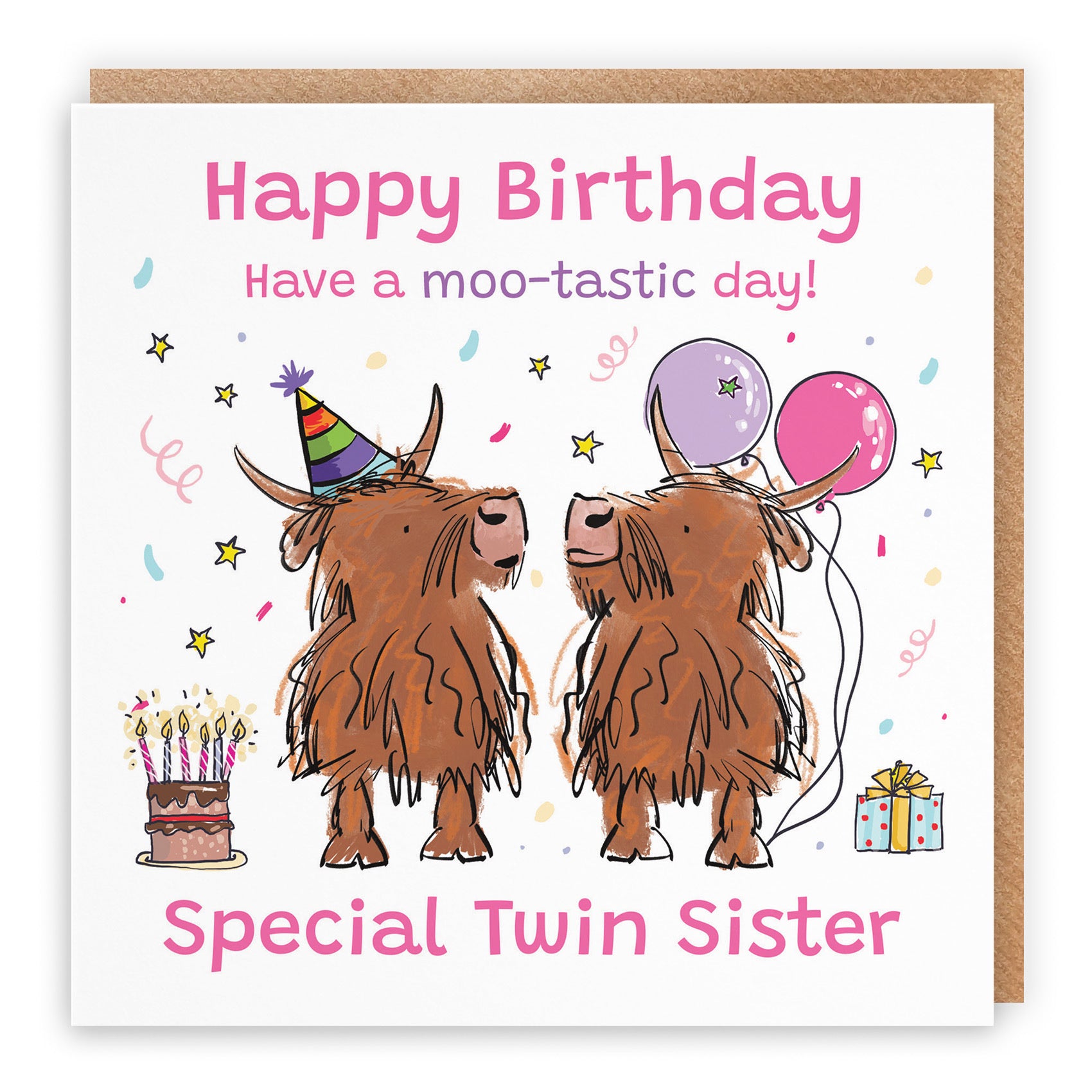 Twin Sister Birthday Card Highland Cows Animal Party - Default Title (RM00855)