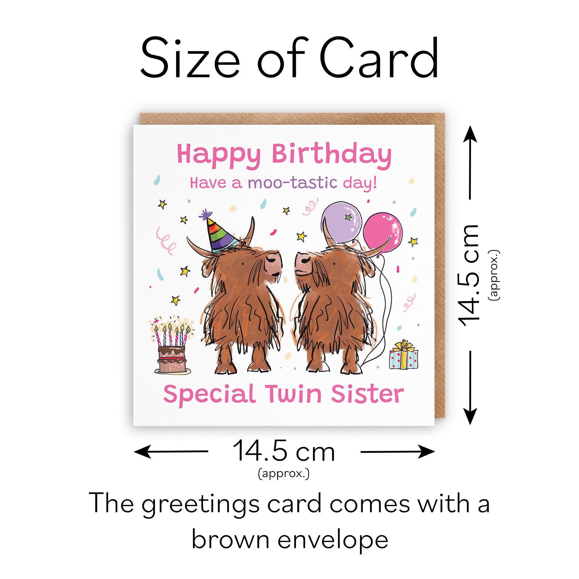 Twin Sister Birthday Card Highland Cows Animal Party - Default Title (RM00855)