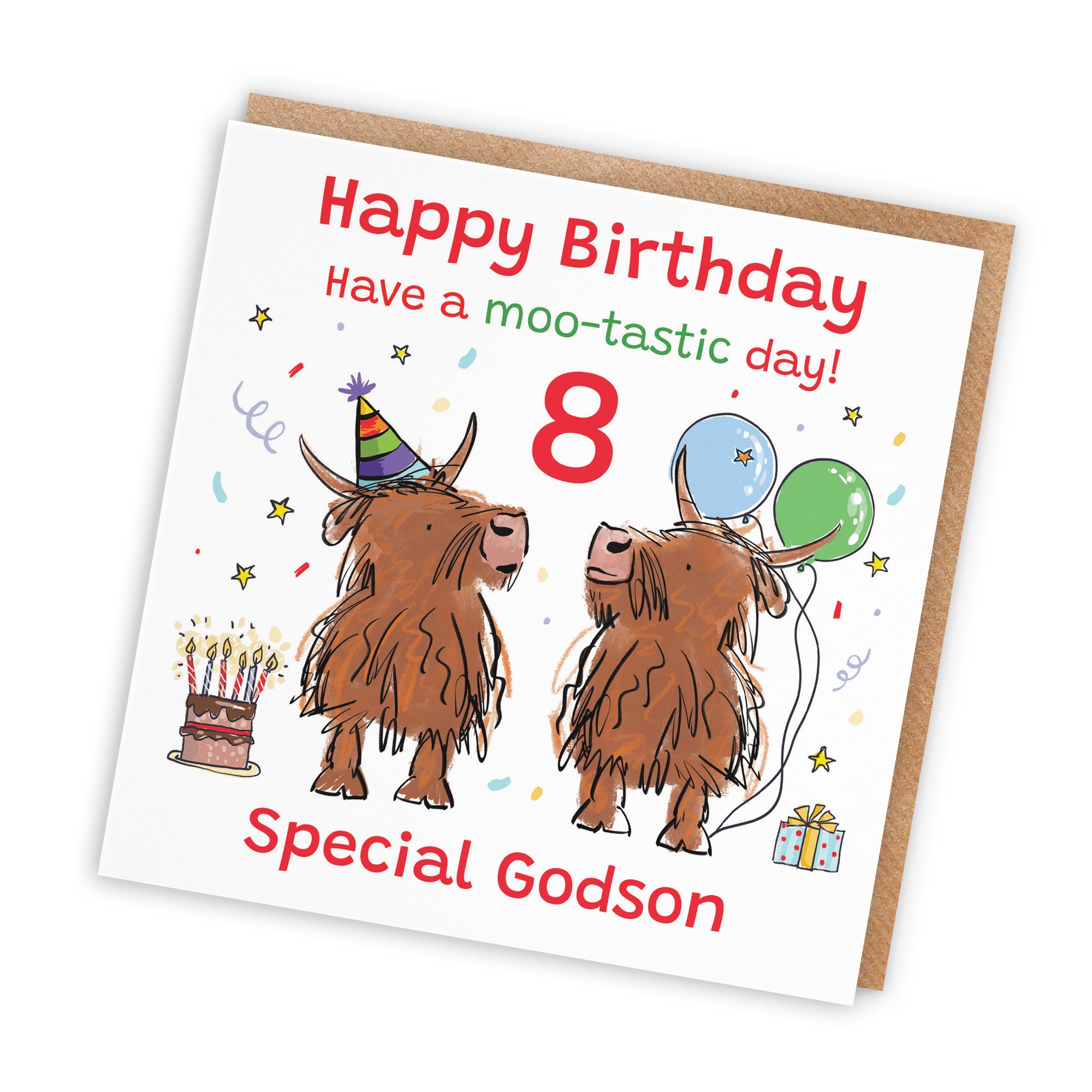 8th Godson Birthday Card Highland Cows Animal Party - Default Title (RM00857)