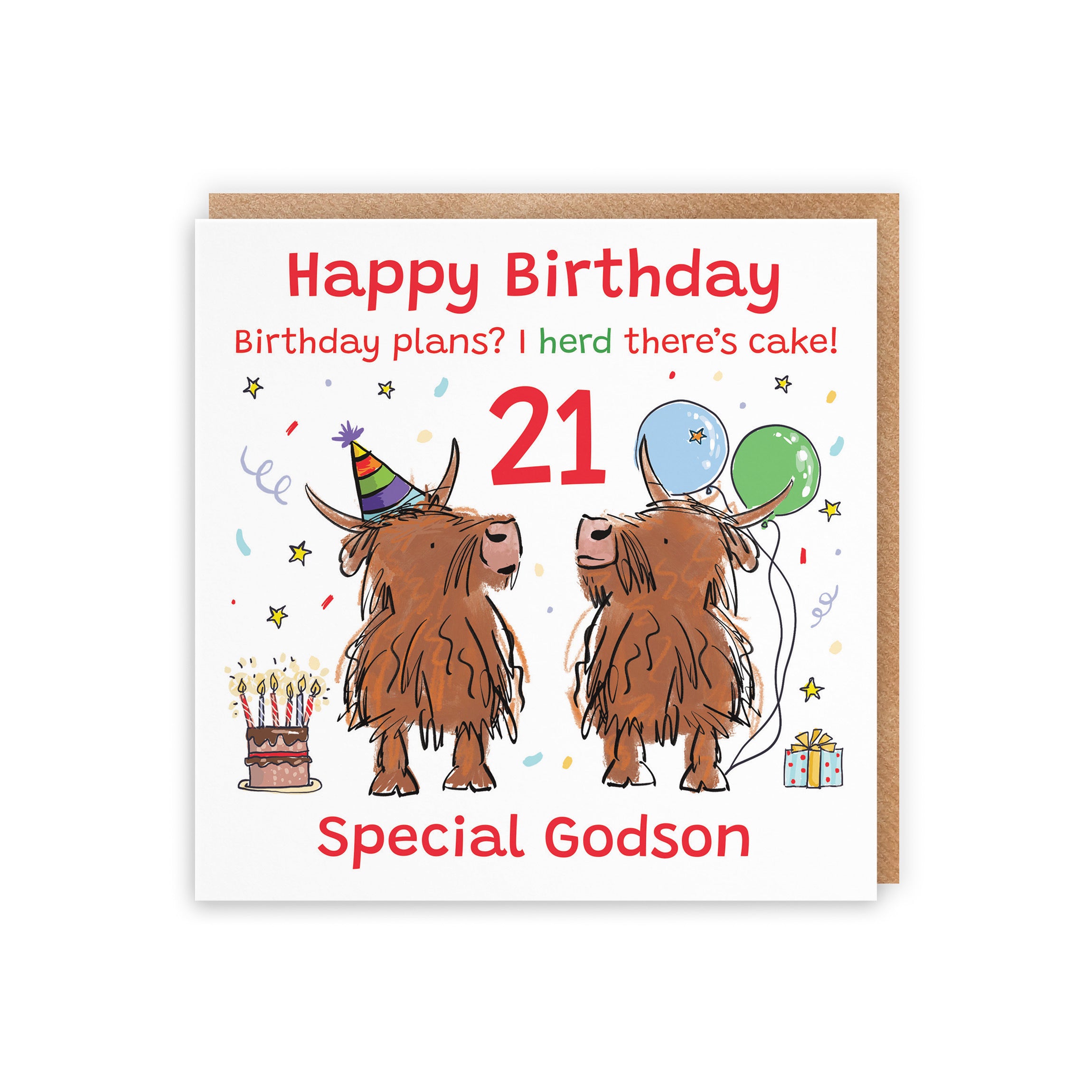 21st Godson Birthday Card Highland Cows Animal Party - Default Title (RM00866)