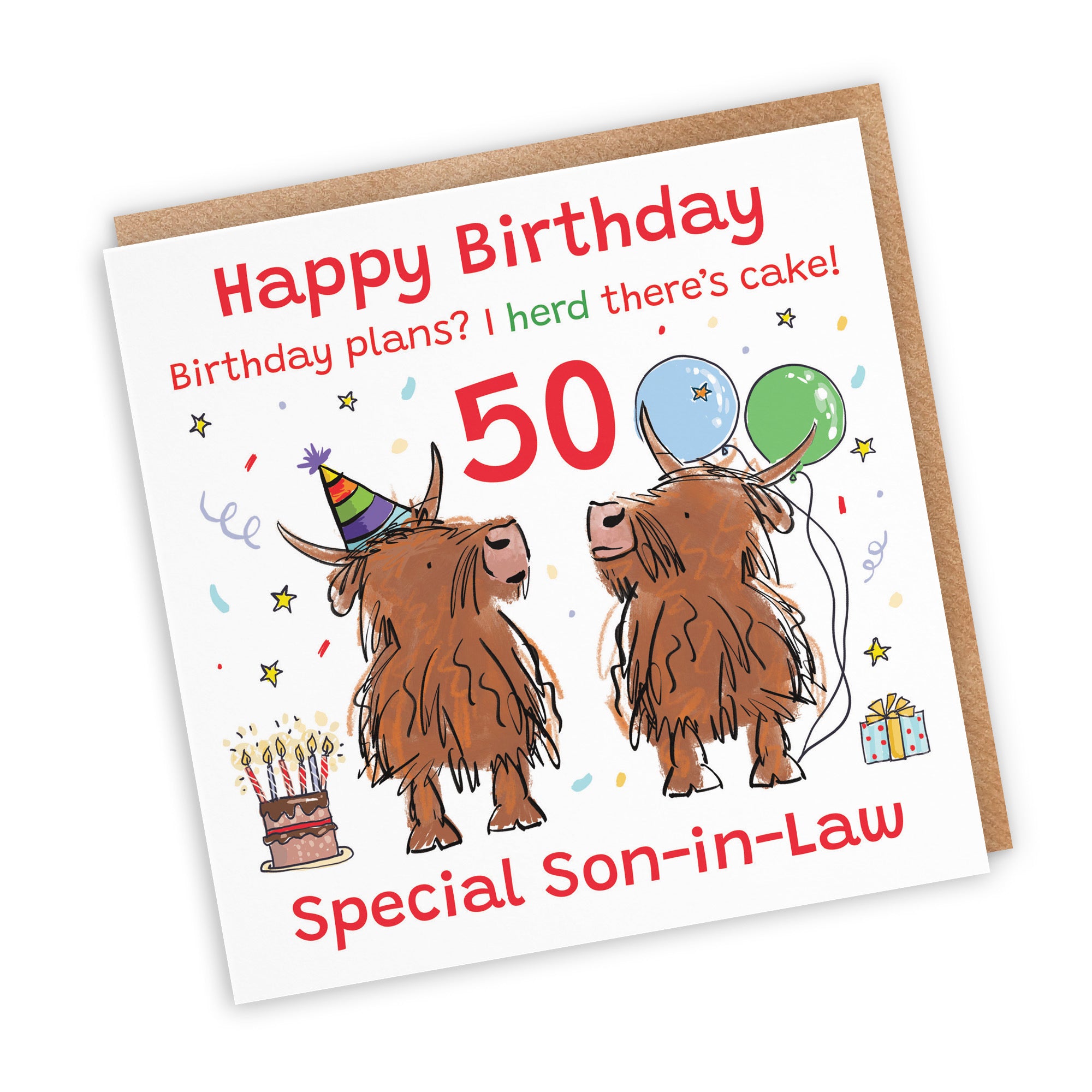 50th Son-in-Law Birthday Card Highland Cows Animal Party - Default Title (RM00873)