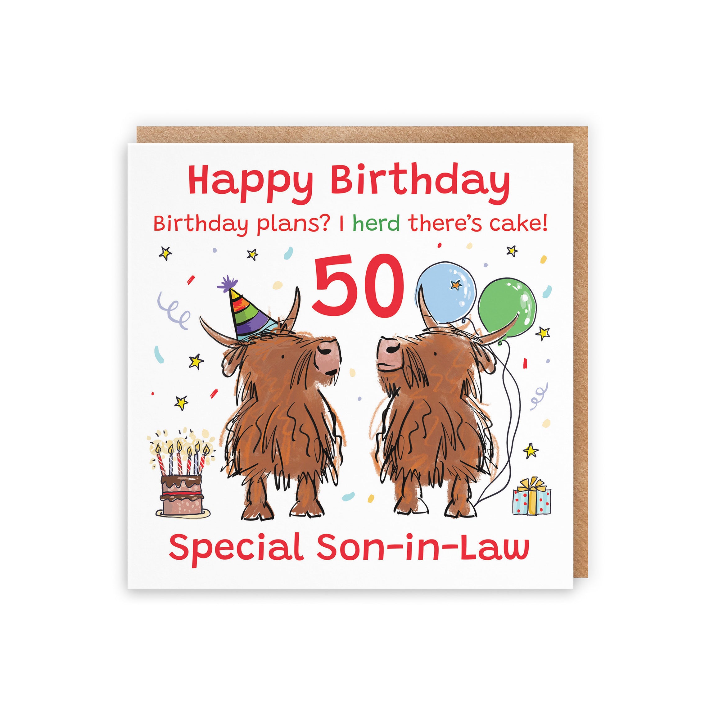 50th Son-in-Law Birthday Card Highland Cows Animal Party - Default Title (RM00873)