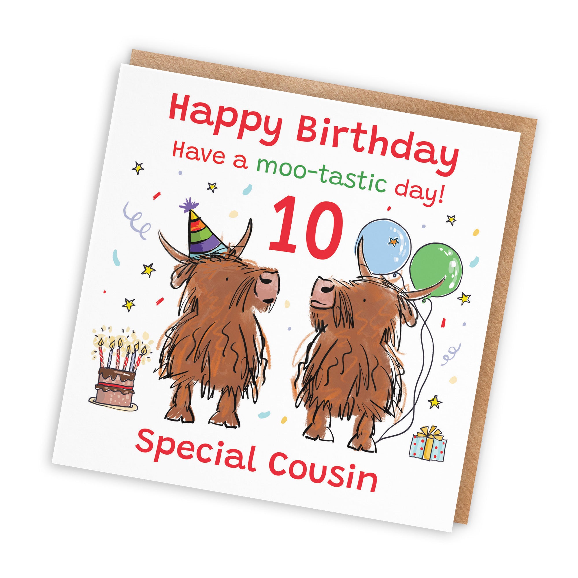 10th Cousin Birthday Card Highland Cows Animal Party - Default Title (RM00875)