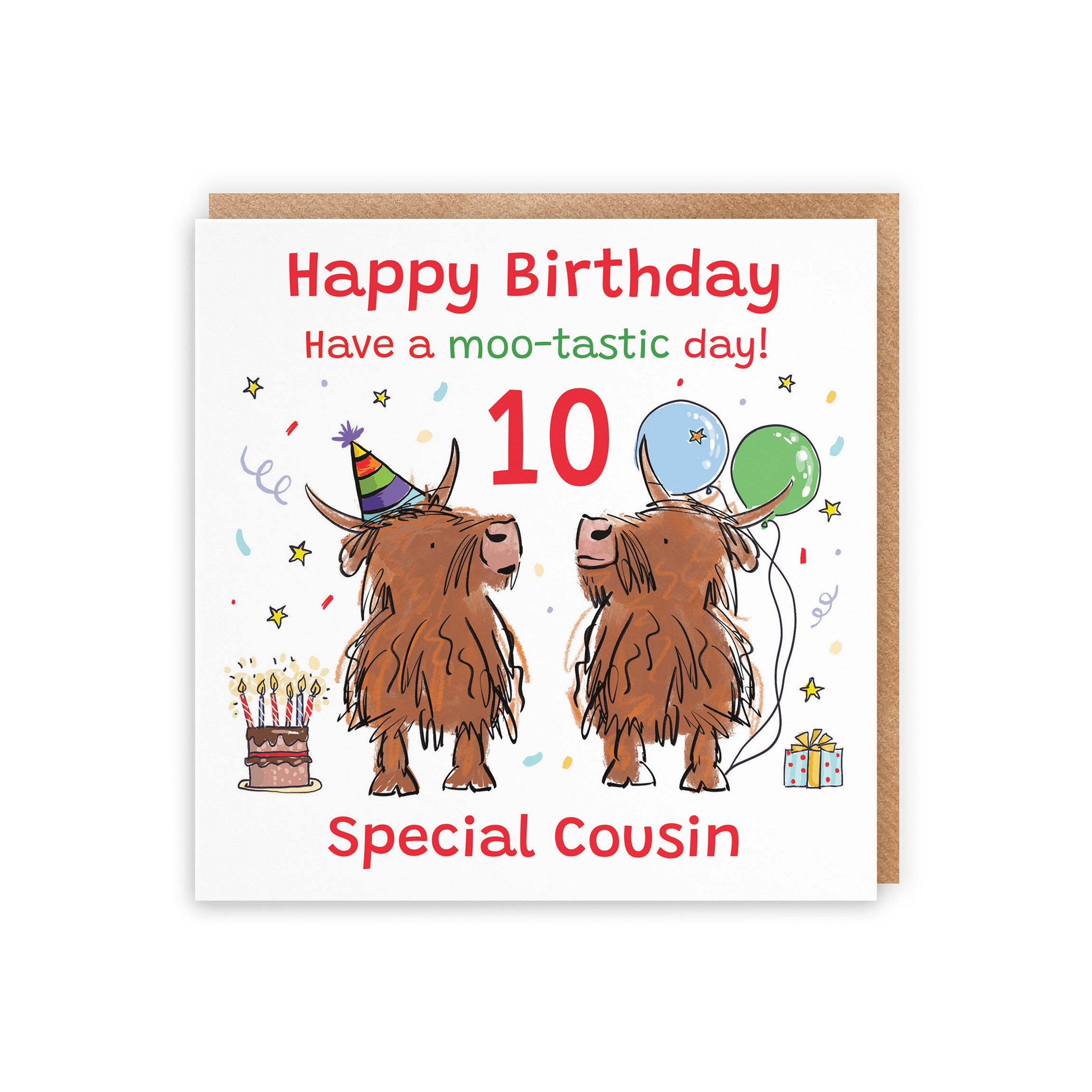 10th Cousin Birthday Card Highland Cows Animal Party - Default Title (RM00875)