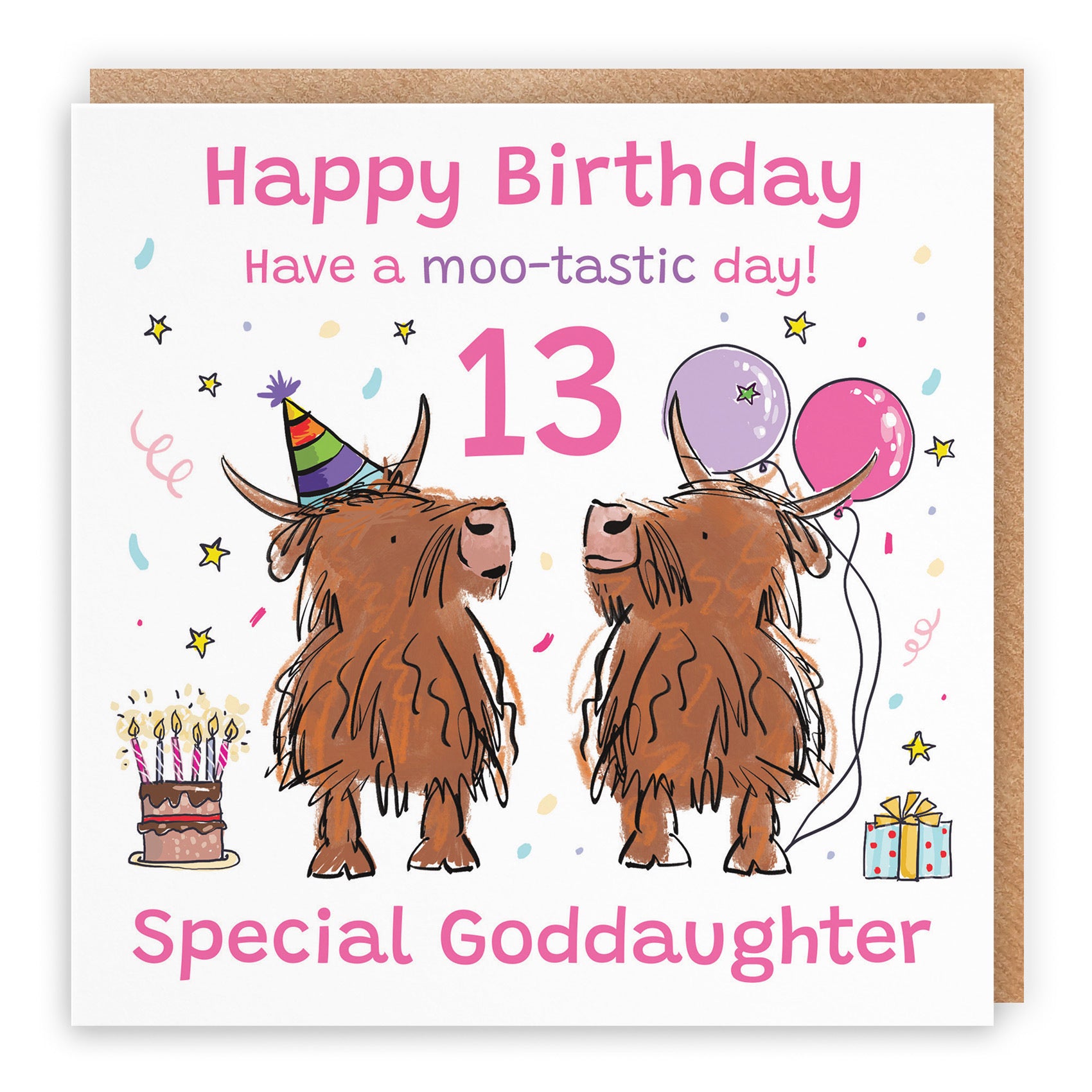 13th Goddaughter Birthday Card Highland Cows Animal Party - Default Title (RM00884)