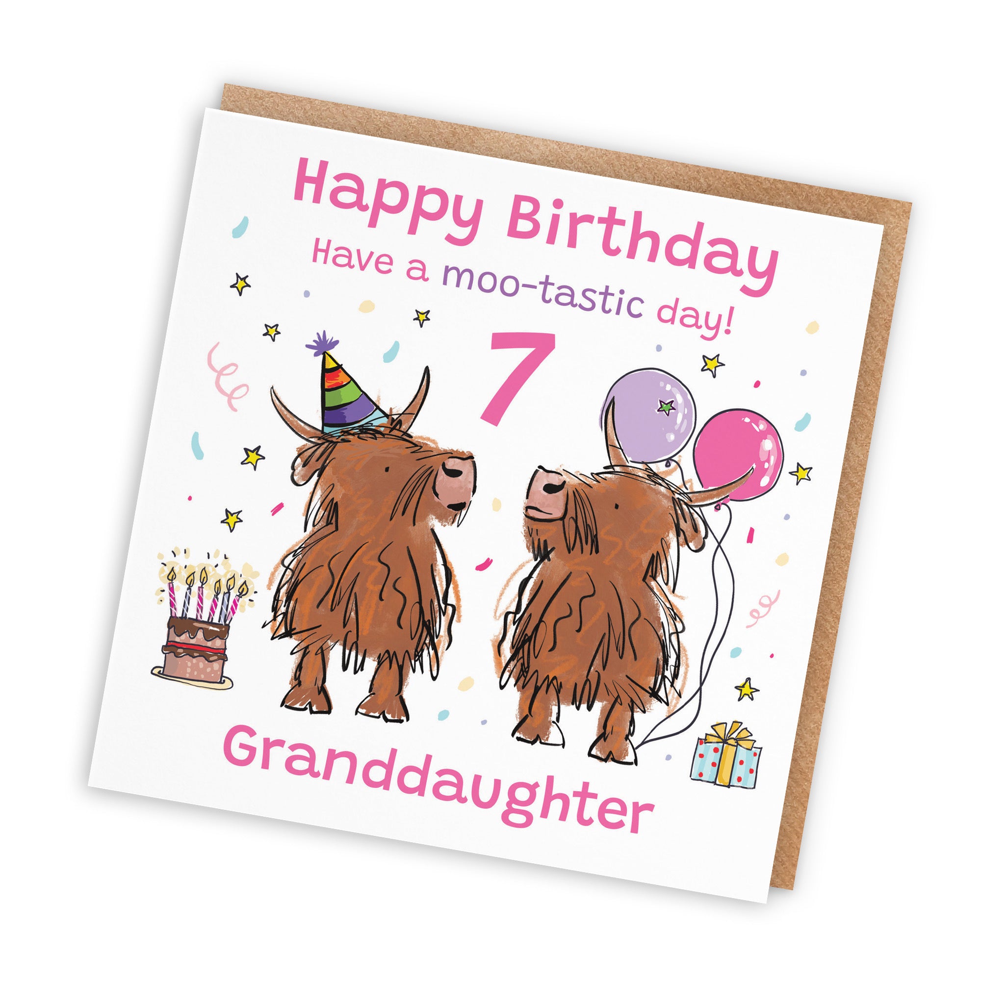 7th Granddaughter Birthday Card Highland Cows Animal Party - Default Title (RM00885)