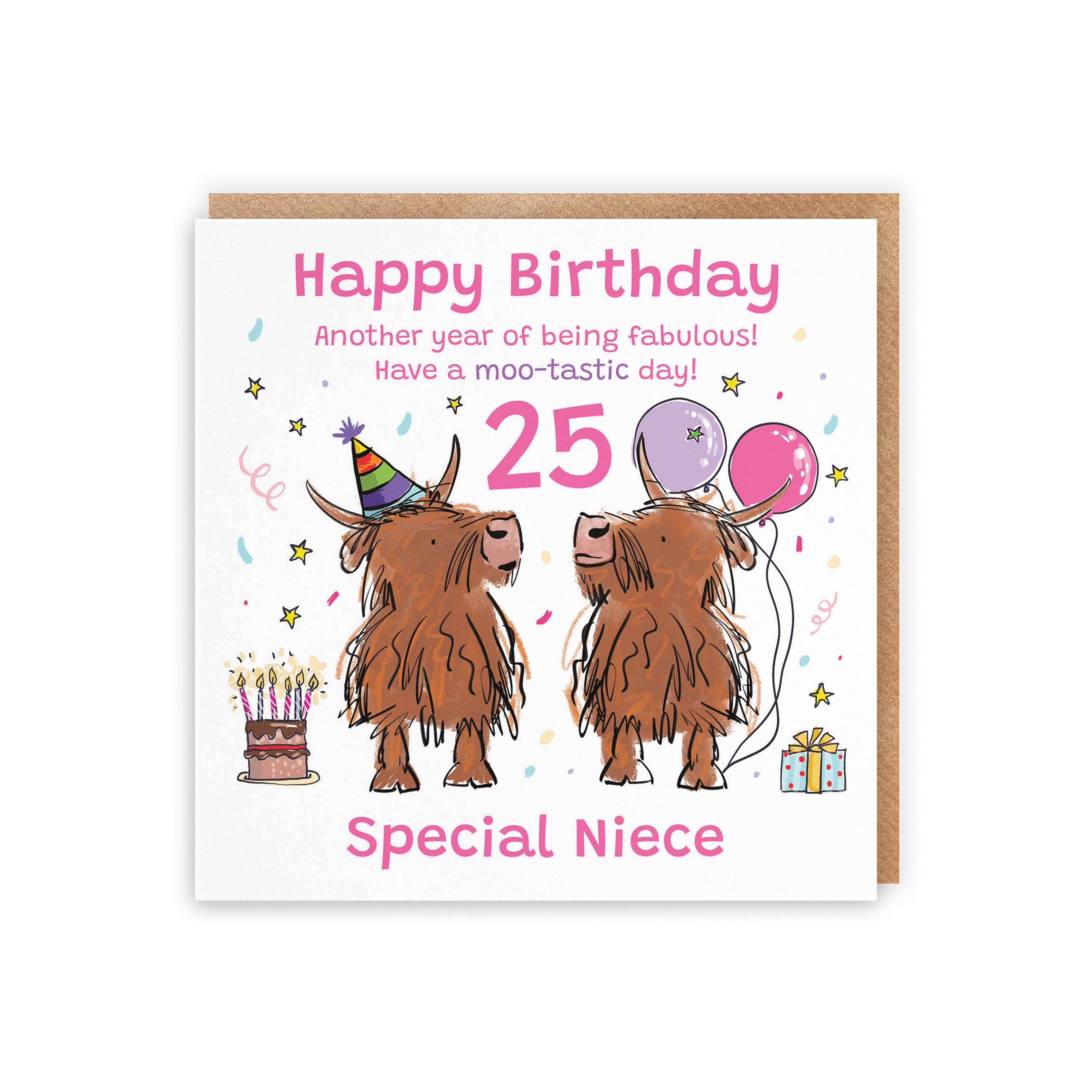 25th Niece Birthday Card Highland Cows Animal Party - Default Title (RM00888)
