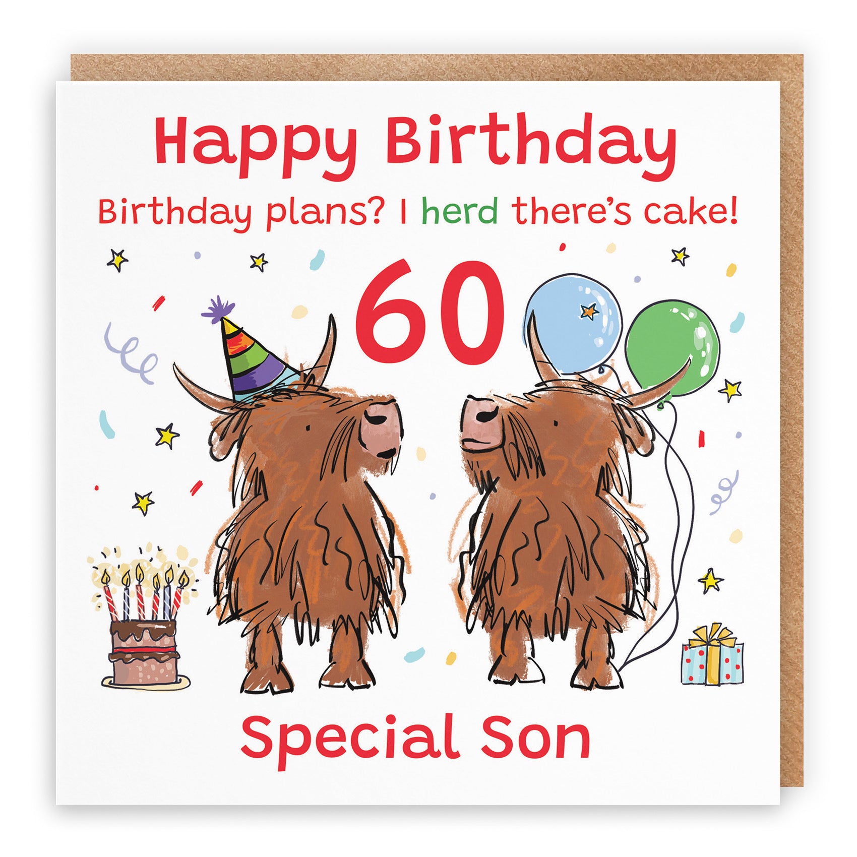 60th Son Birthday Card Highland Cows Animal Party - Default Title (RM00890)