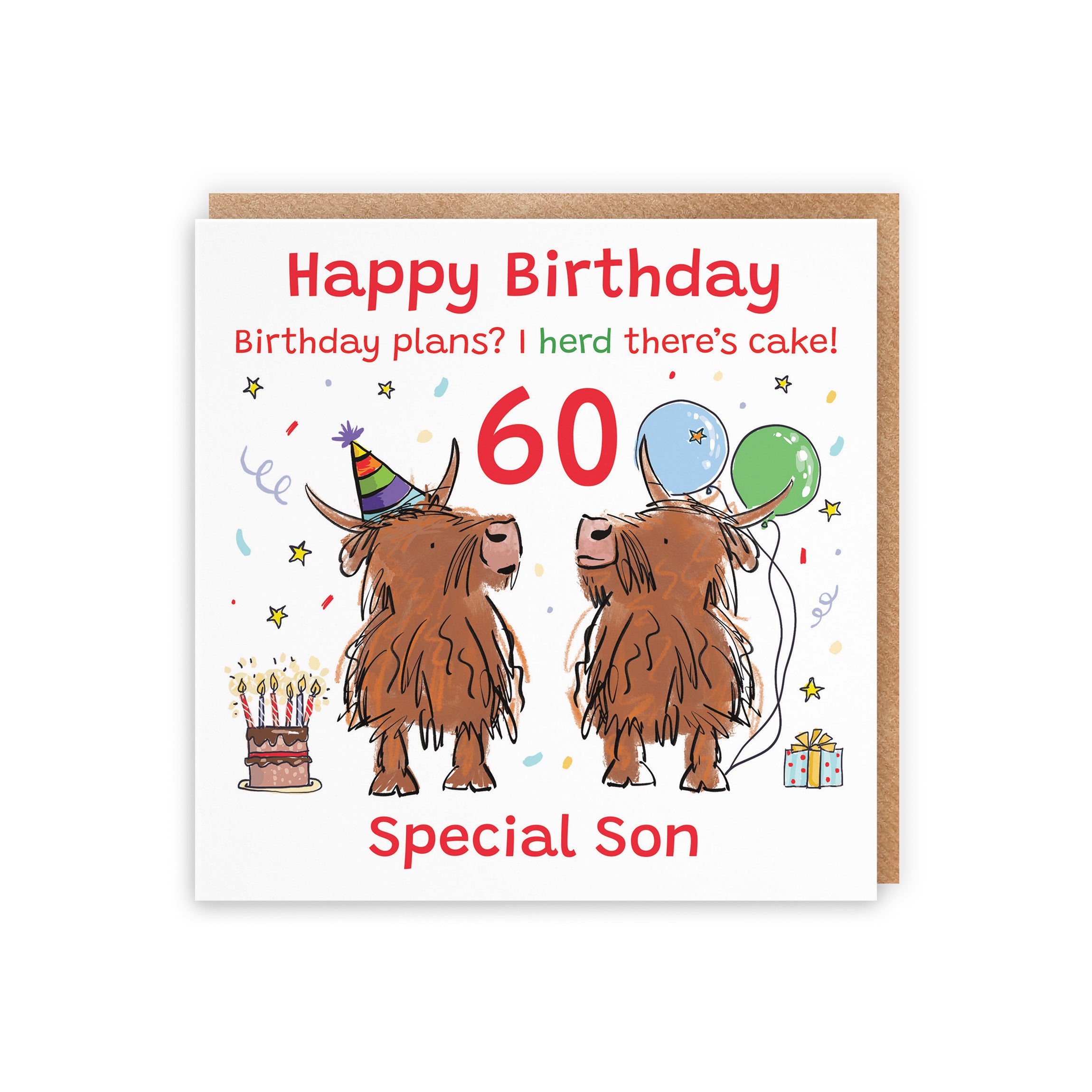 60th Son Birthday Card Highland Cows Animal Party - Default Title (RM00890)