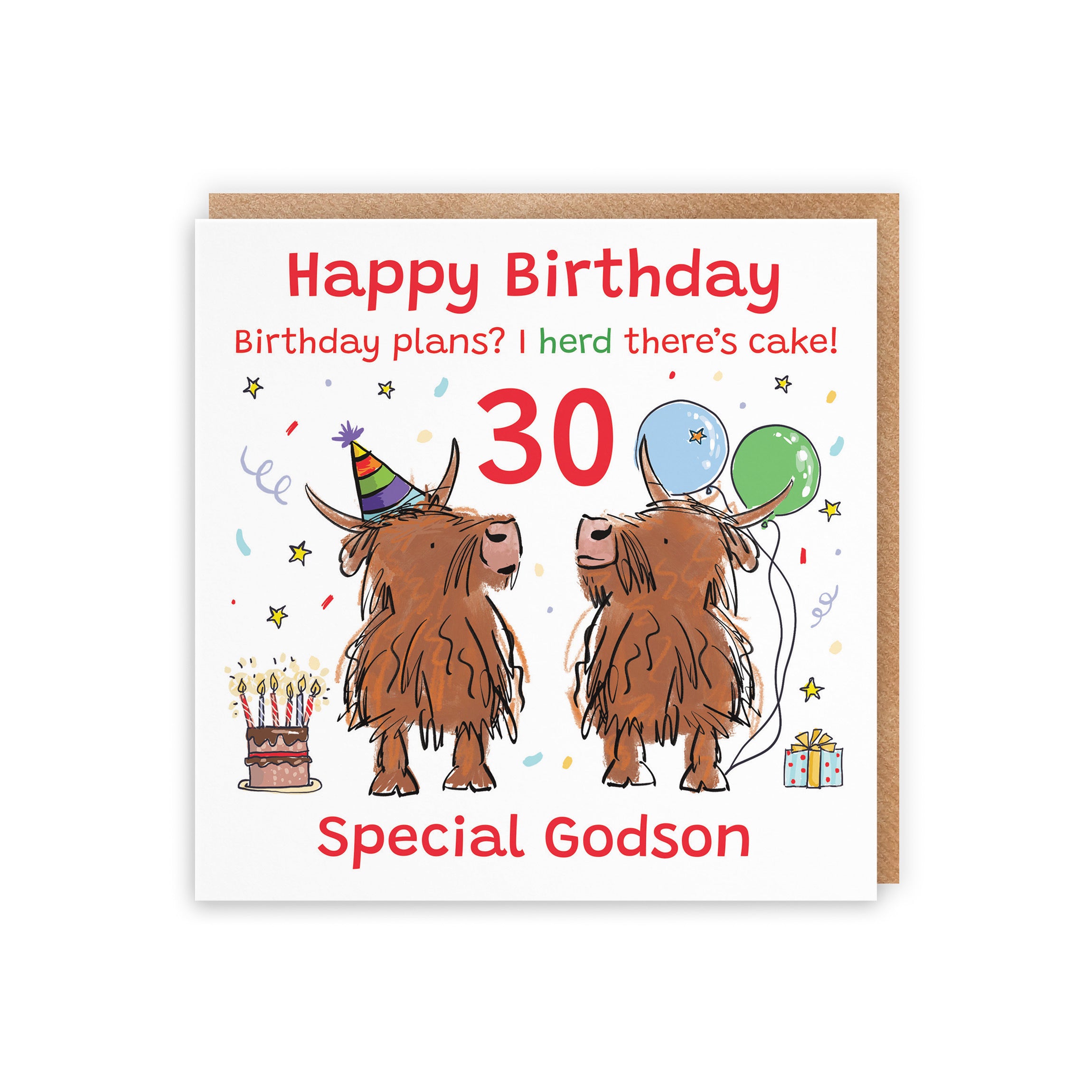 30th Godson Birthday Card Highland Cows Animal Party - Default Title (RM00893)