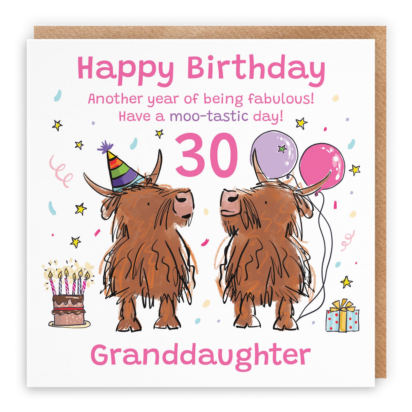 30th Granddaughter Birthday Card Highland Cows Animal Party - Default Title (RM00896)