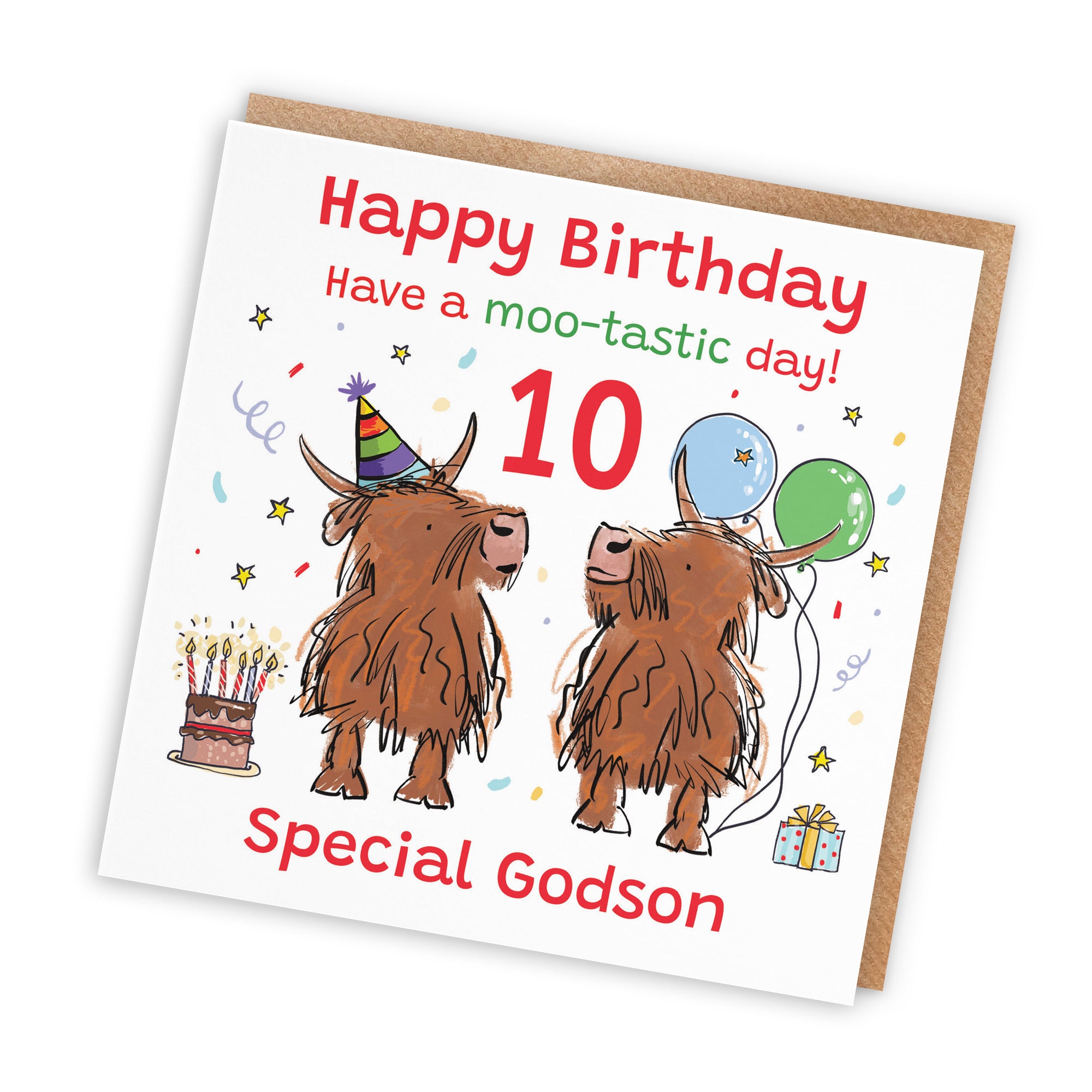 10th Godson Birthday Card Highland Cows Animal Party - Default Title (RM00898)