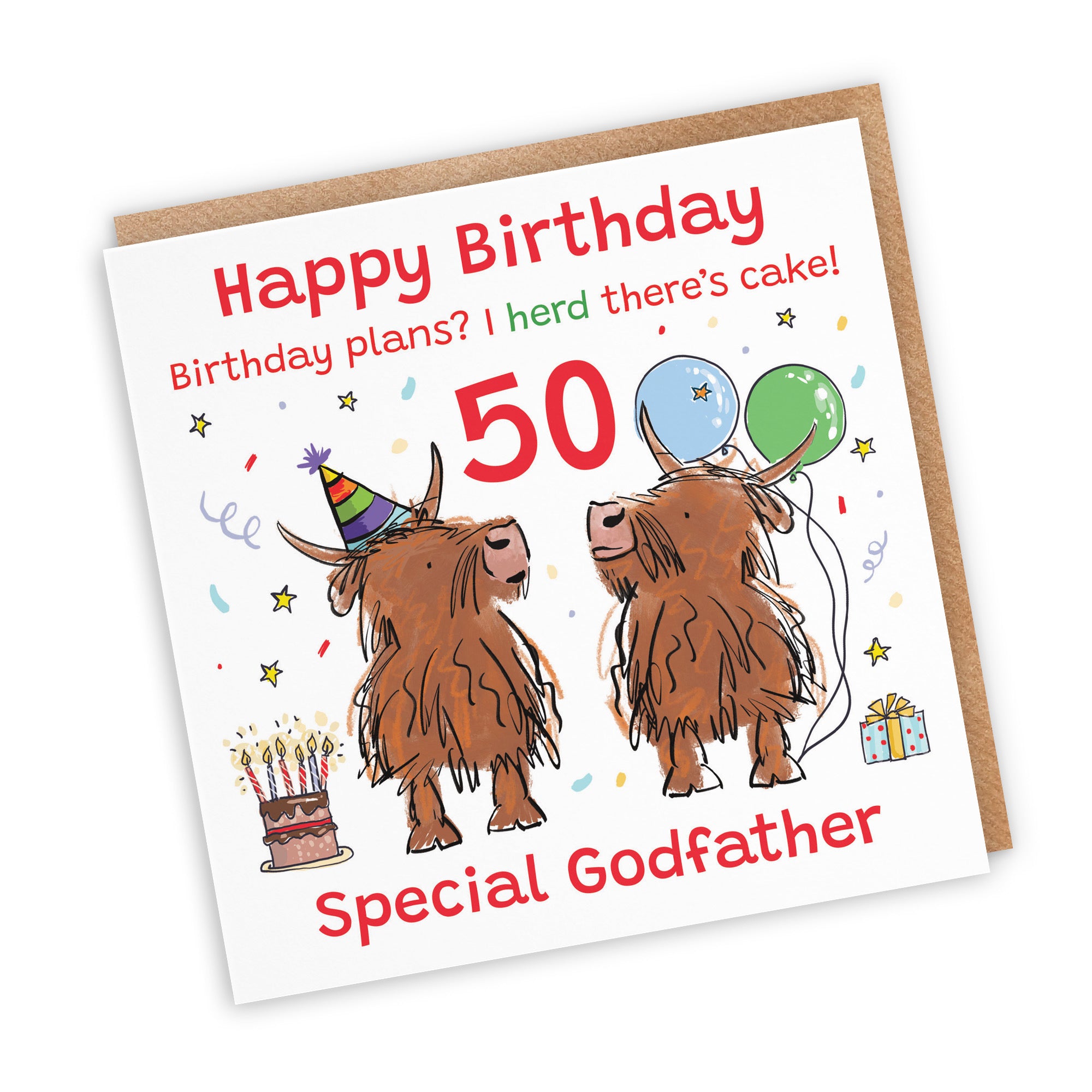 50th Godfather Birthday Card Highland Cows Animal Party - Default Title (RM00900)