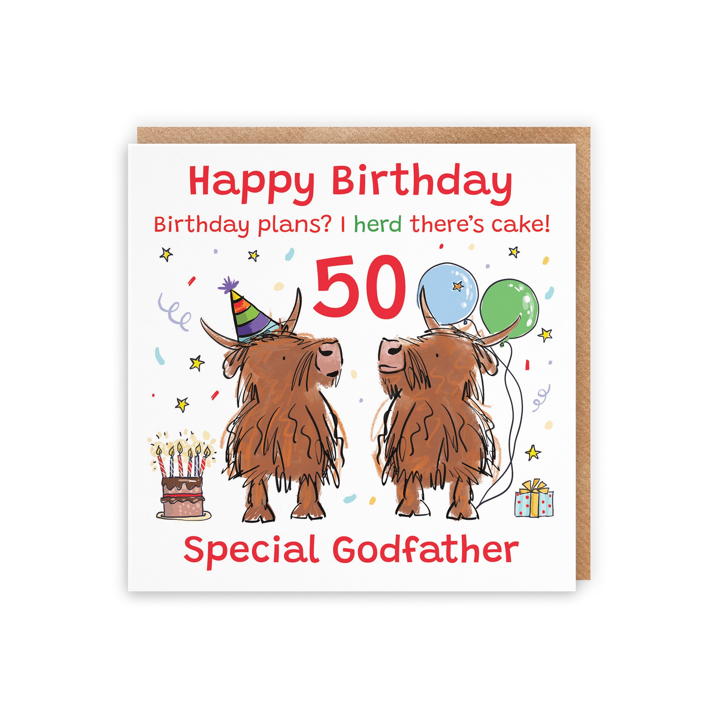 50th Godfather Birthday Card Highland Cows Animal Party - Default Title (RM00900)
