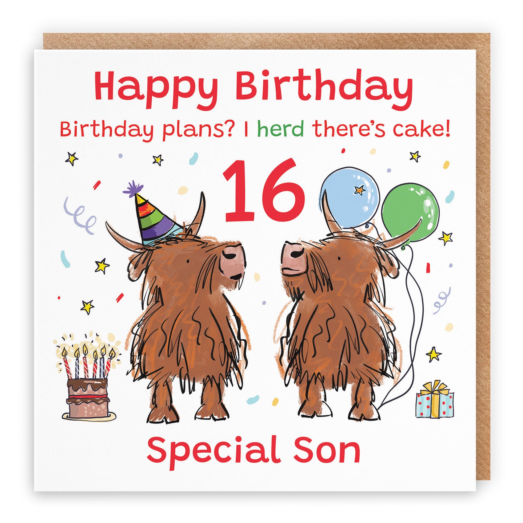 16th Son Birthday Card Highland Cows Animal Party - Default Title (RM00902)