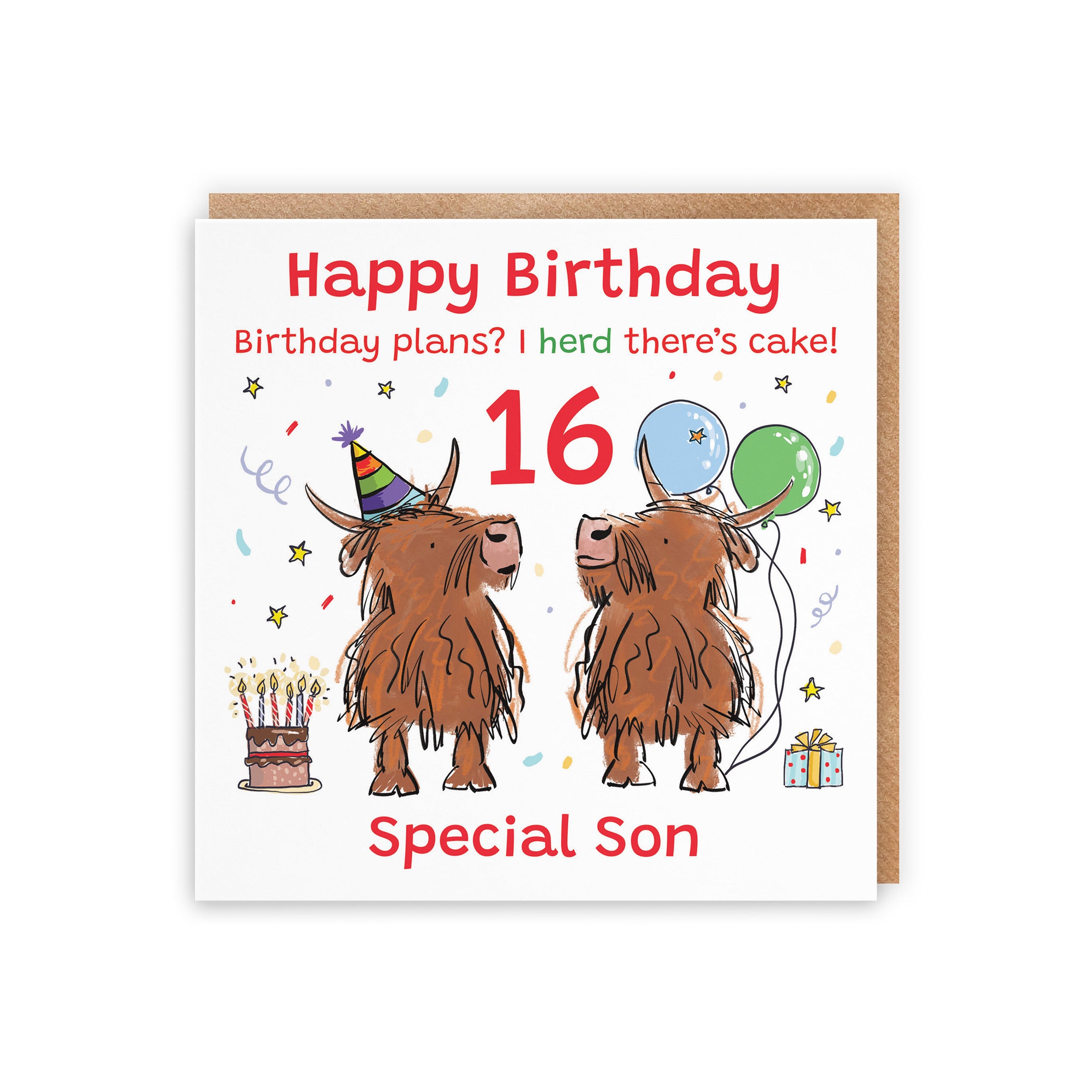 16th Son Birthday Card Highland Cows Animal Party - Default Title (RM00902)
