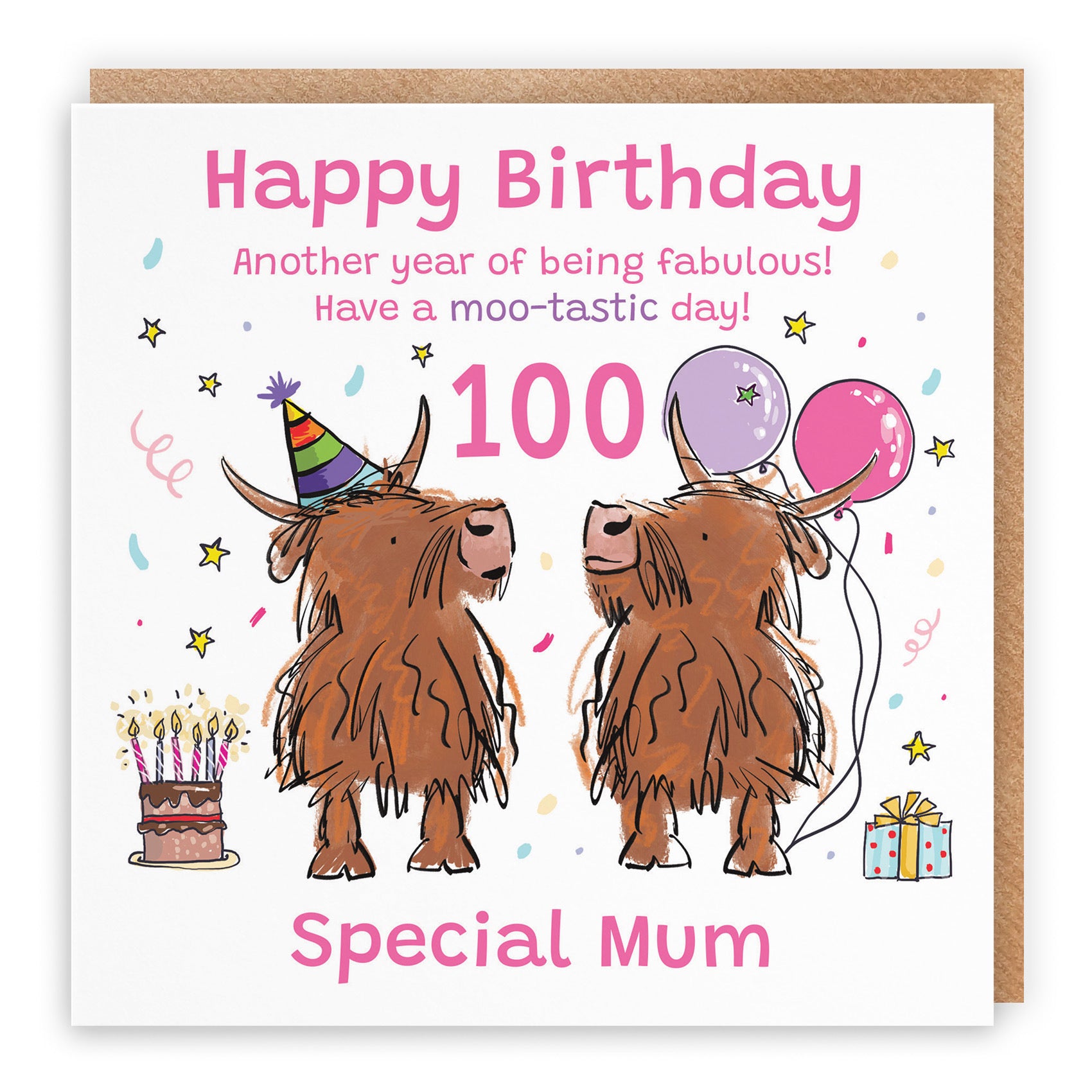 100th Mum Birthday Card Highland Cows Animal Party - Default Title (RM00917)