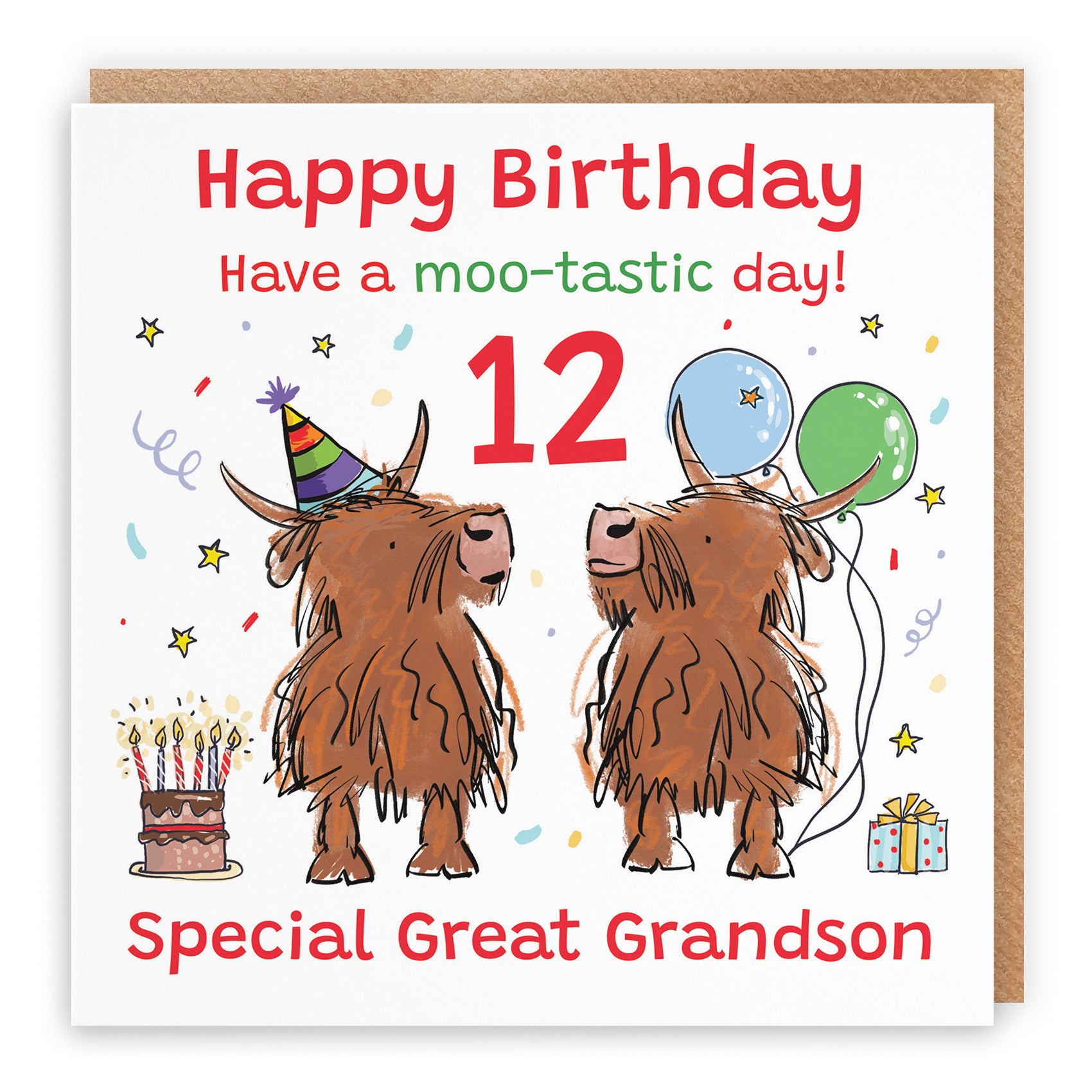 12th Great Grandson Birthday Card Highland Cows Animal Party - Default Title (RM00926)