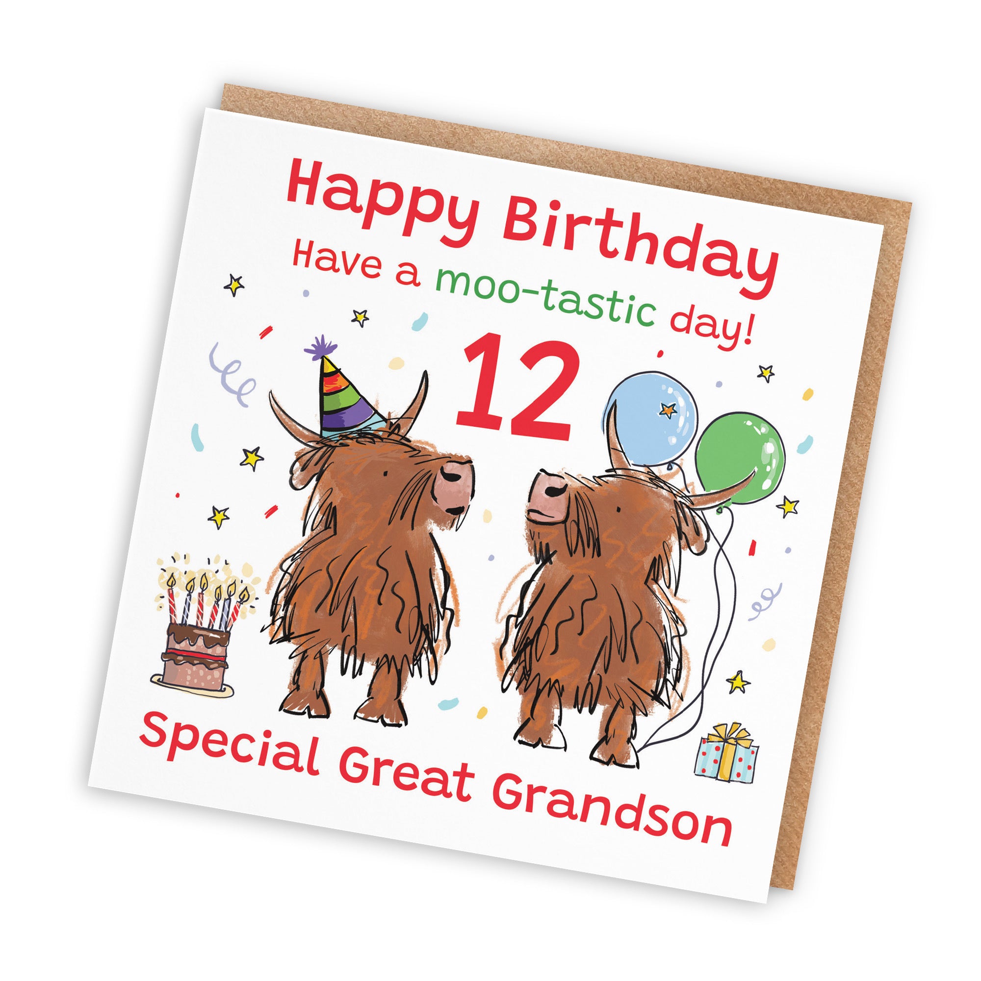 12th Great Grandson Birthday Card Highland Cows Animal Party - Default Title (RM00926)