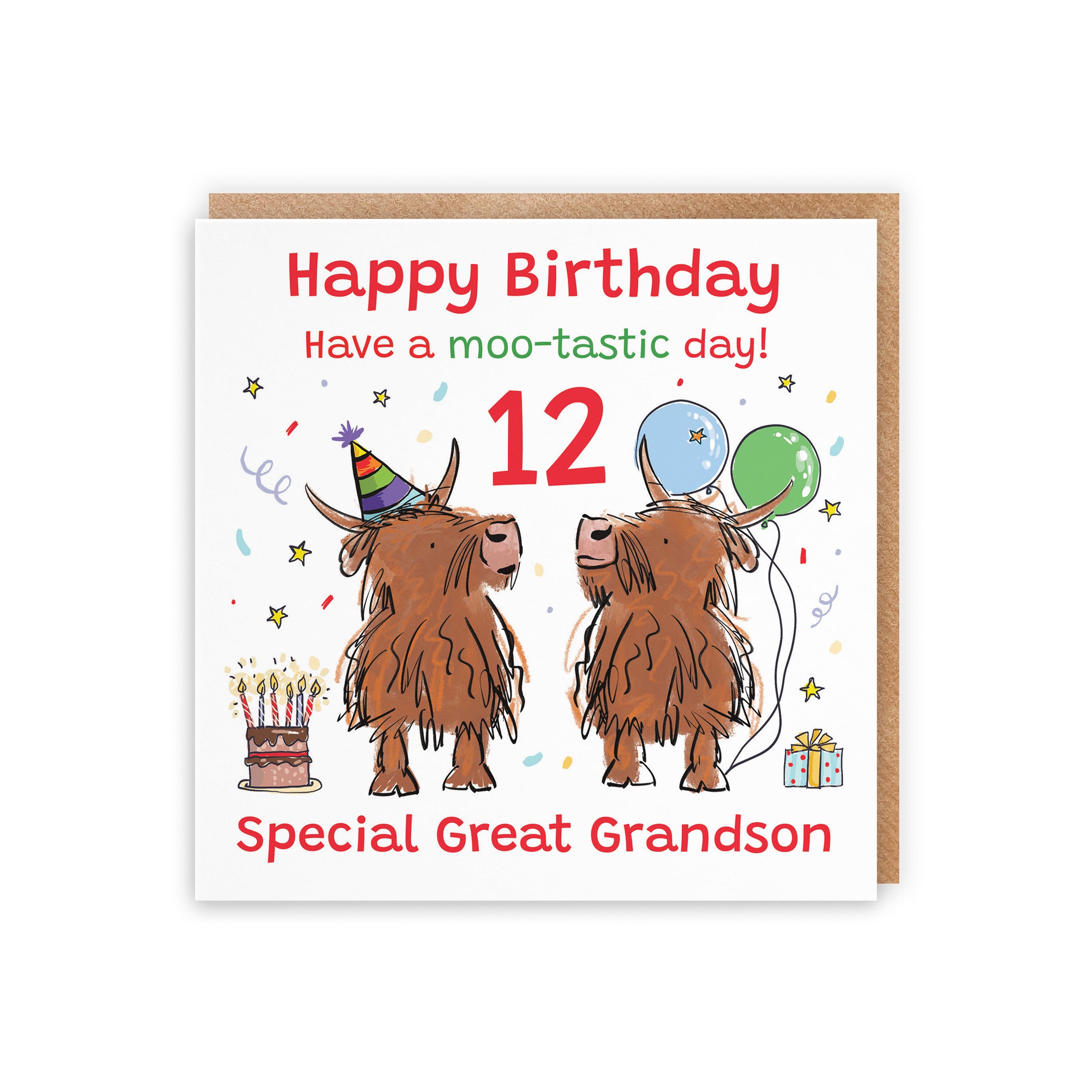 12th Great Grandson Birthday Card Highland Cows Animal Party - Default Title (RM00926)