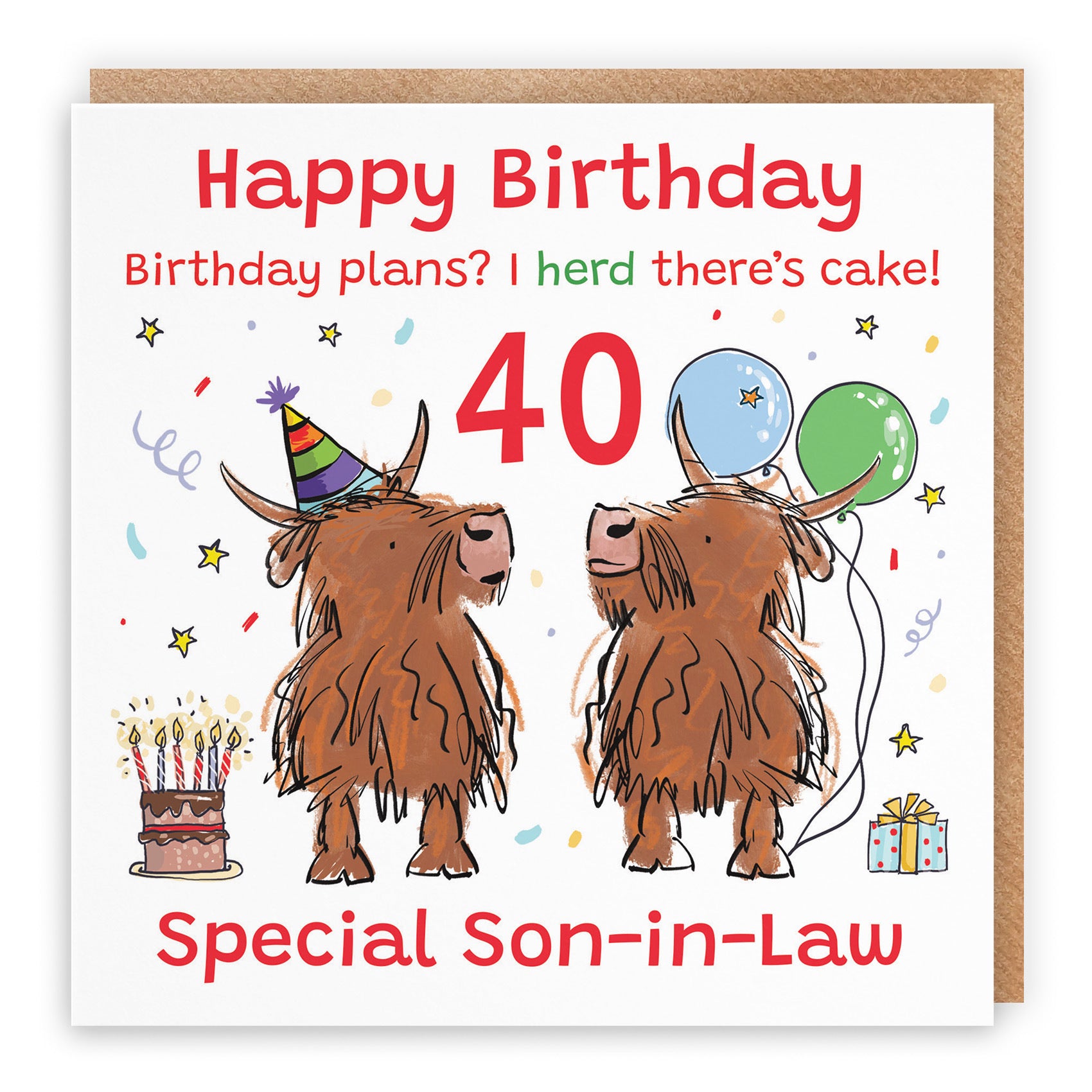 40th Son-in-Law Birthday Card Highland Cows Animal Party - Default Title (RM00936)