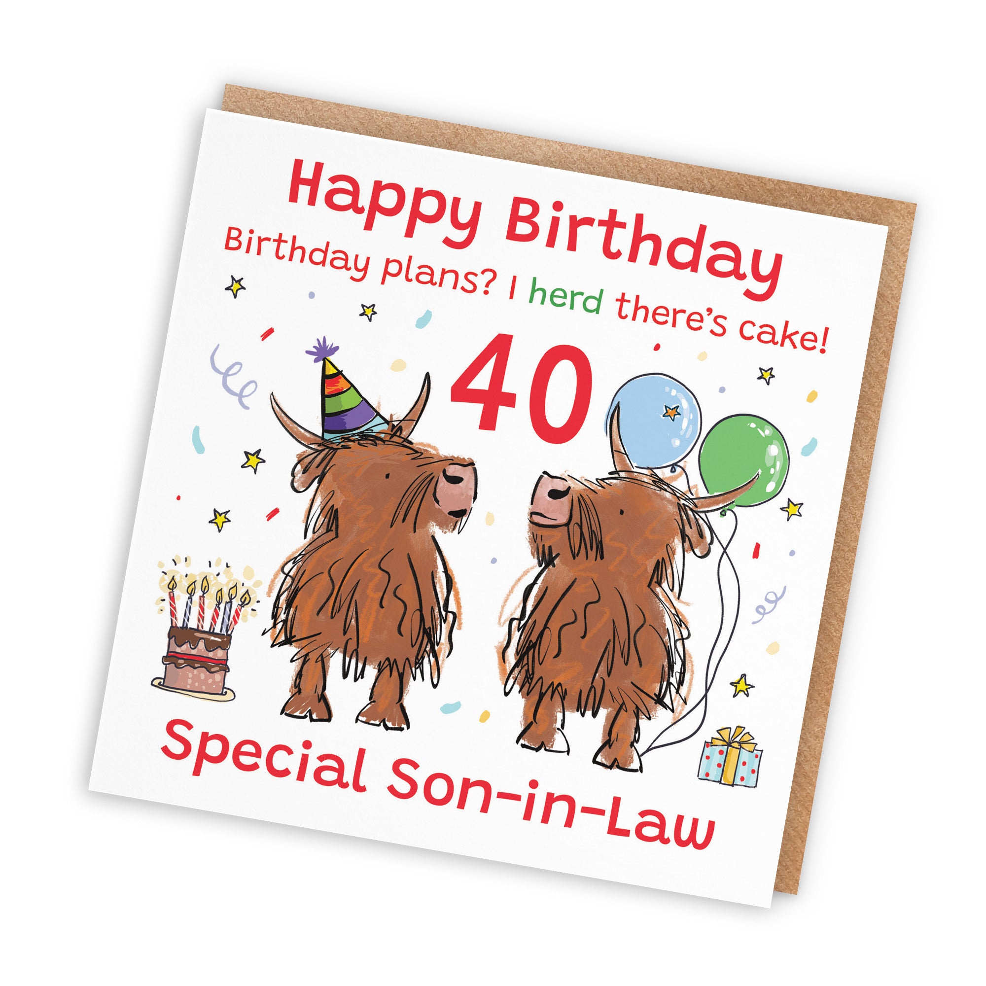 40th Son-in-Law Birthday Card Highland Cows Animal Party - Default Title (RM00936)