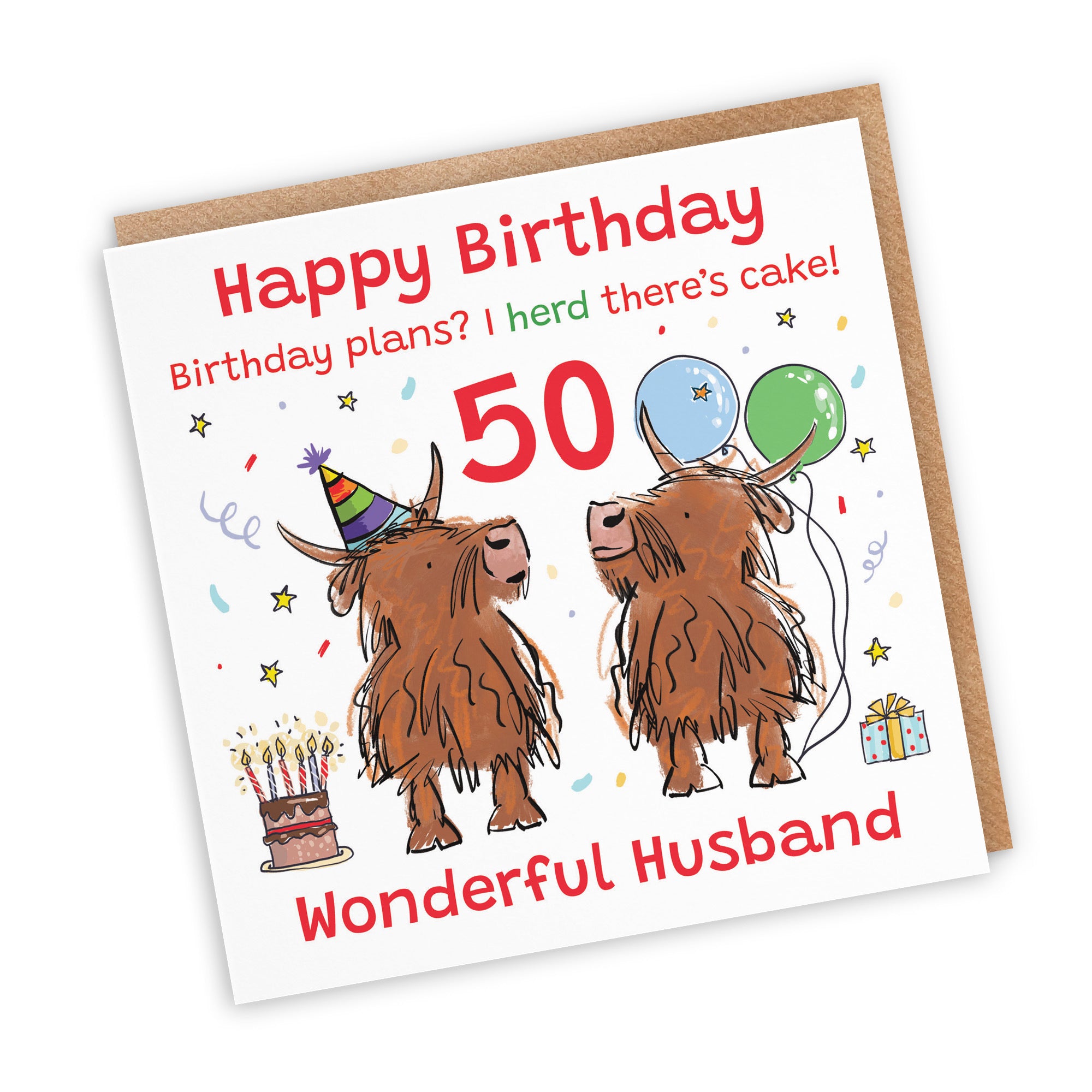 50th Husband Birthday Card Highland Cows Animal Party - Default Title (RM00937)