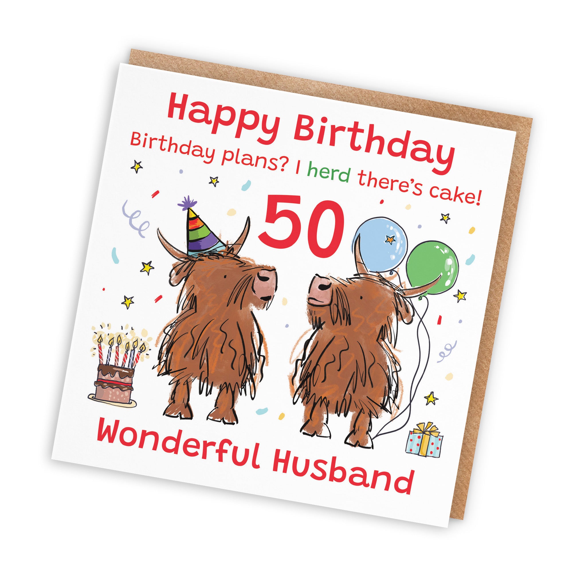 50th Husband Birthday Card Highland Cows Animal Party - Default Title (RM00937)