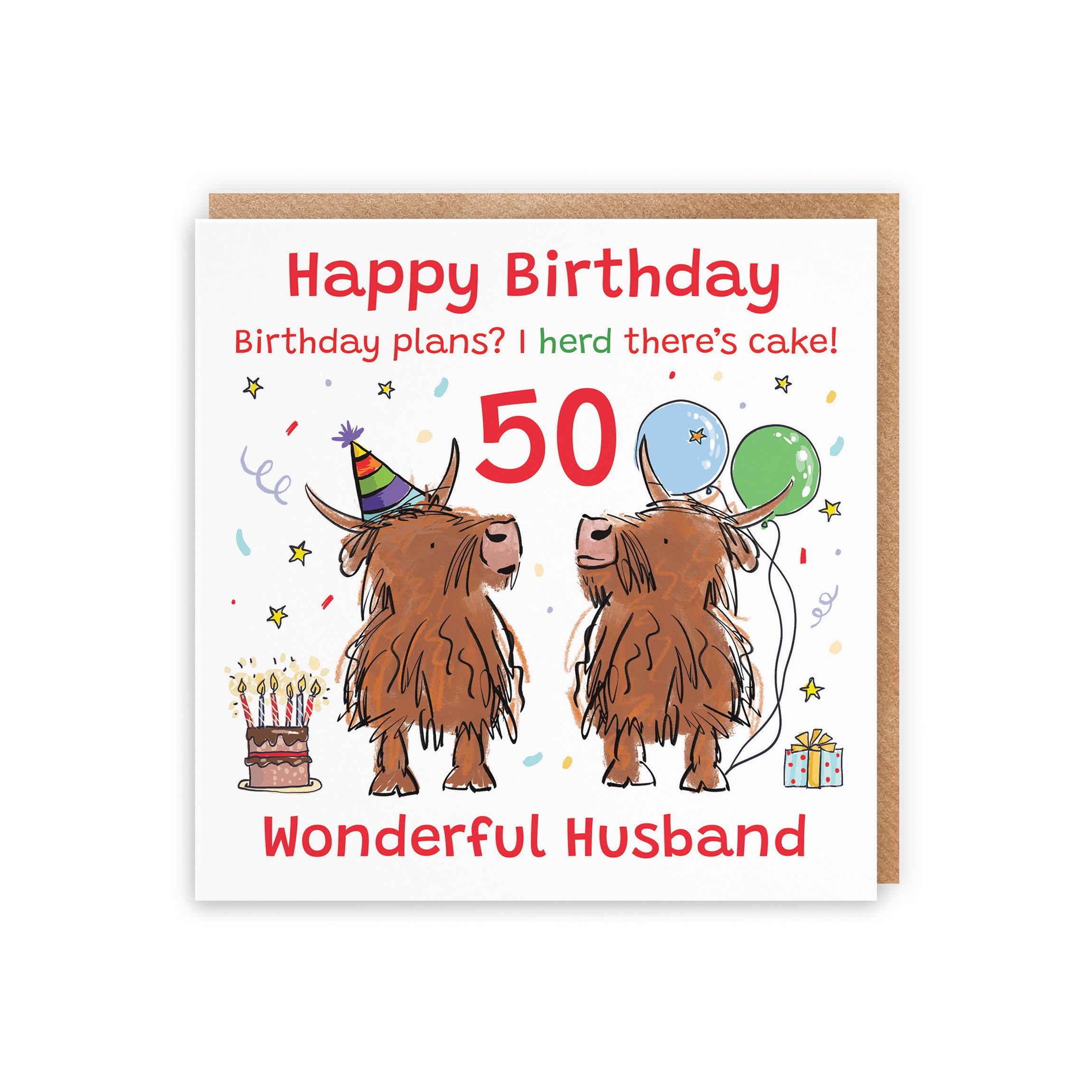 50th Husband Birthday Card Highland Cows Animal Party - Default Title (RM00937)
