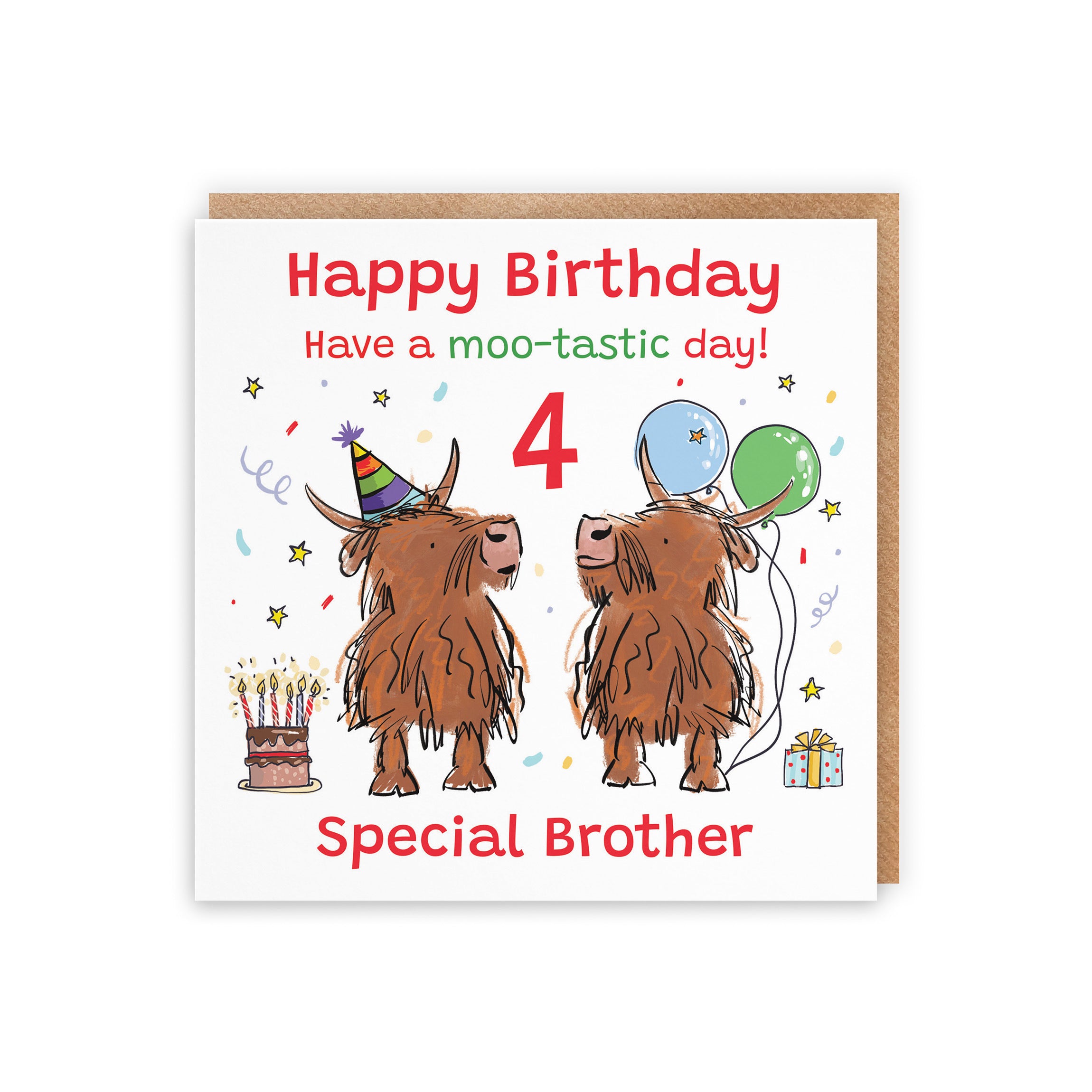4th Brother Birthday Card Highland Cows Animal Party - Default Title (RM00942)
