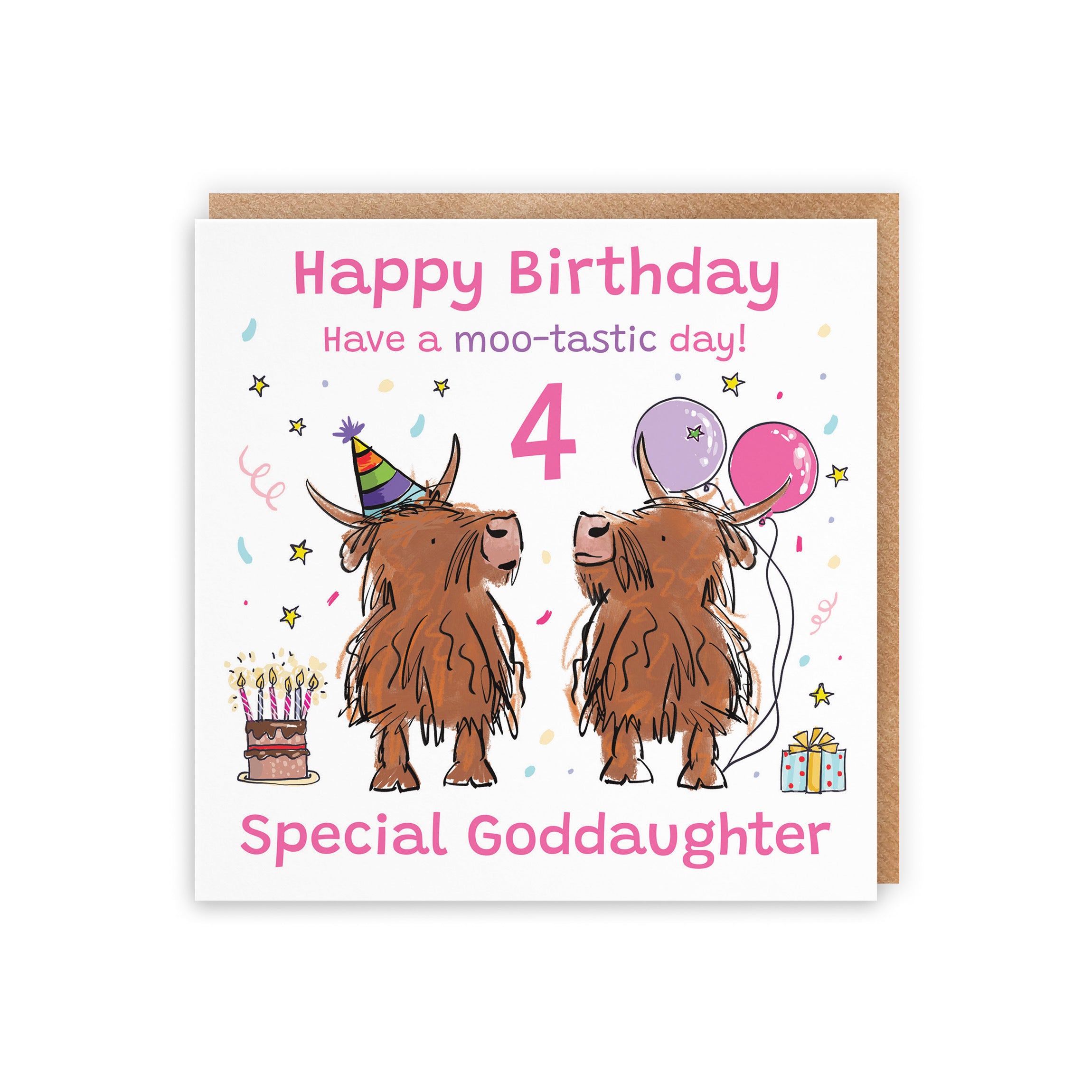 4th Goddaughter Birthday Card Highland Cows Animal Party - Default Title (RM00943)
